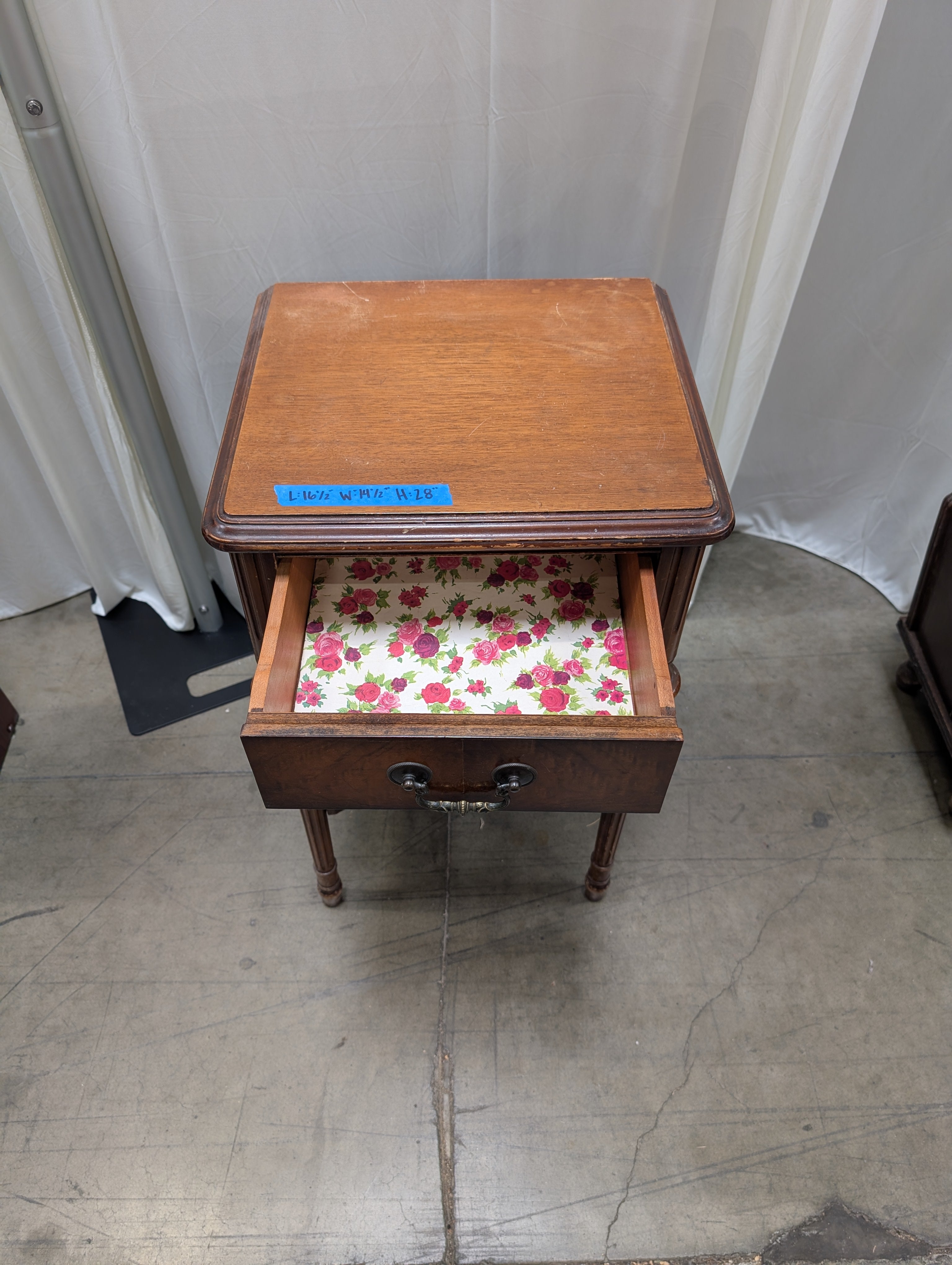 Vintage Single-Drawer Nightstand in Dark Wood
