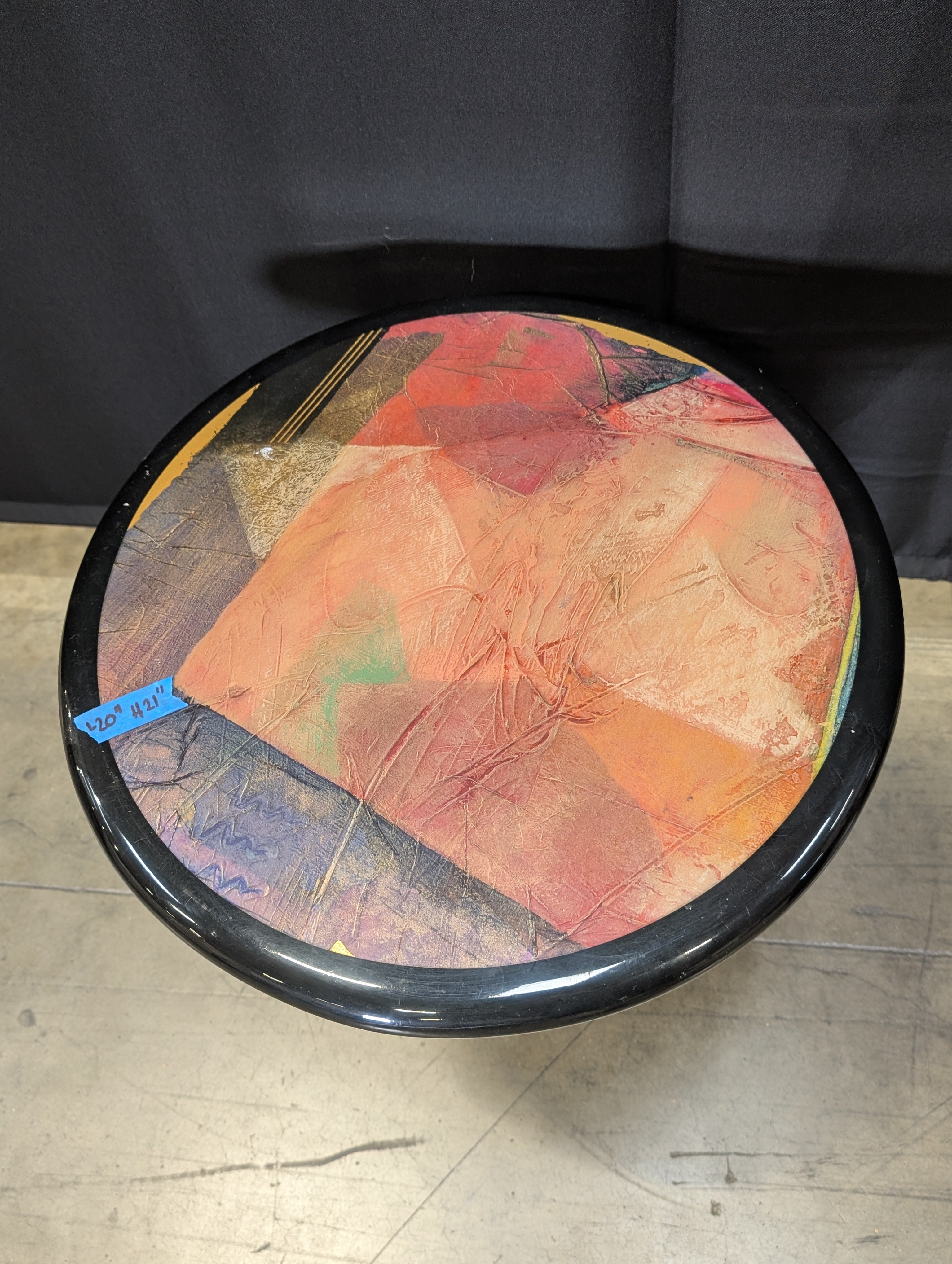 Vibrant Abstract Round Accent Table Black Pedestal Base