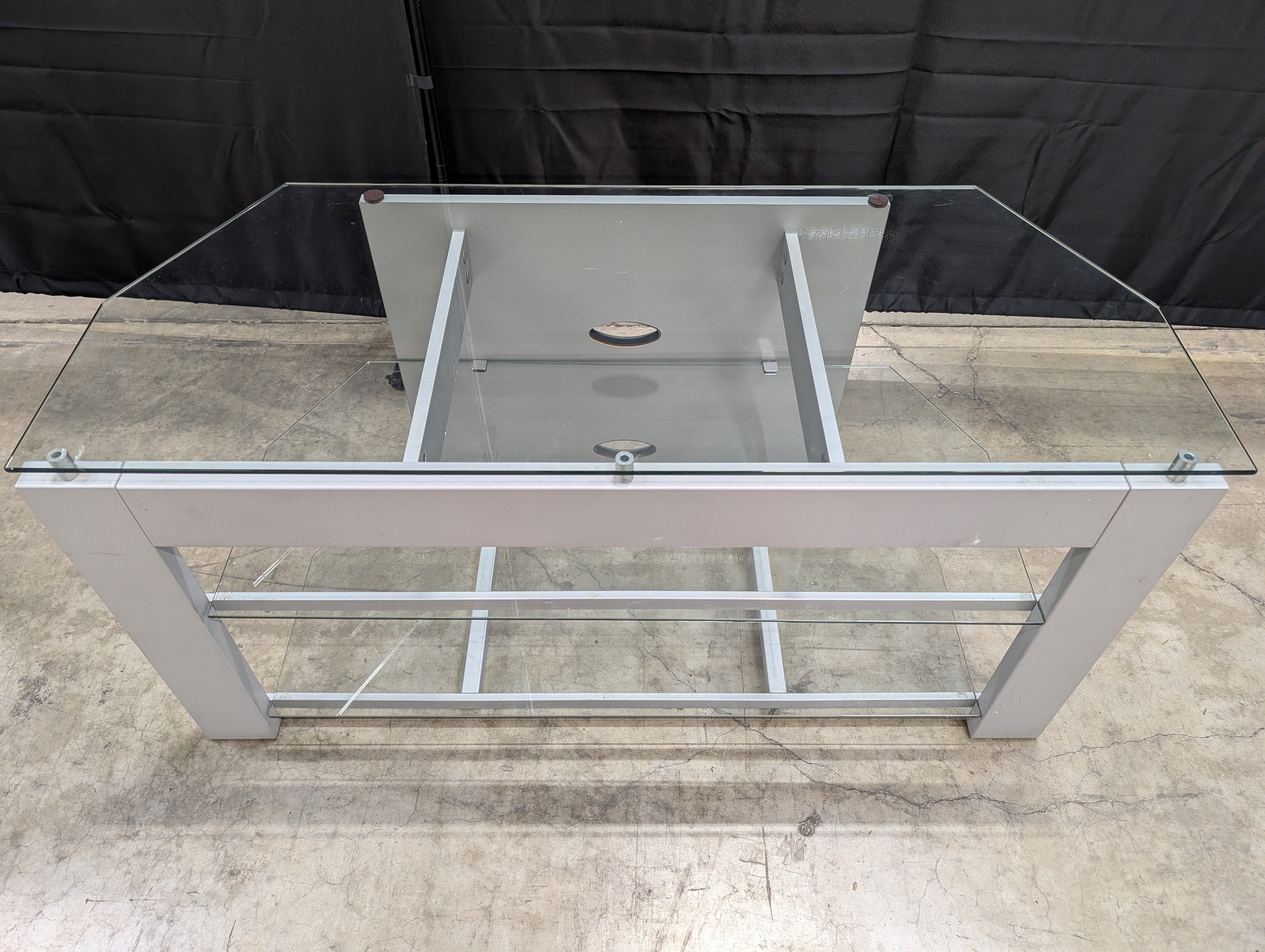 Modern Grey Frame Glass Shelf Media Console TV Stand