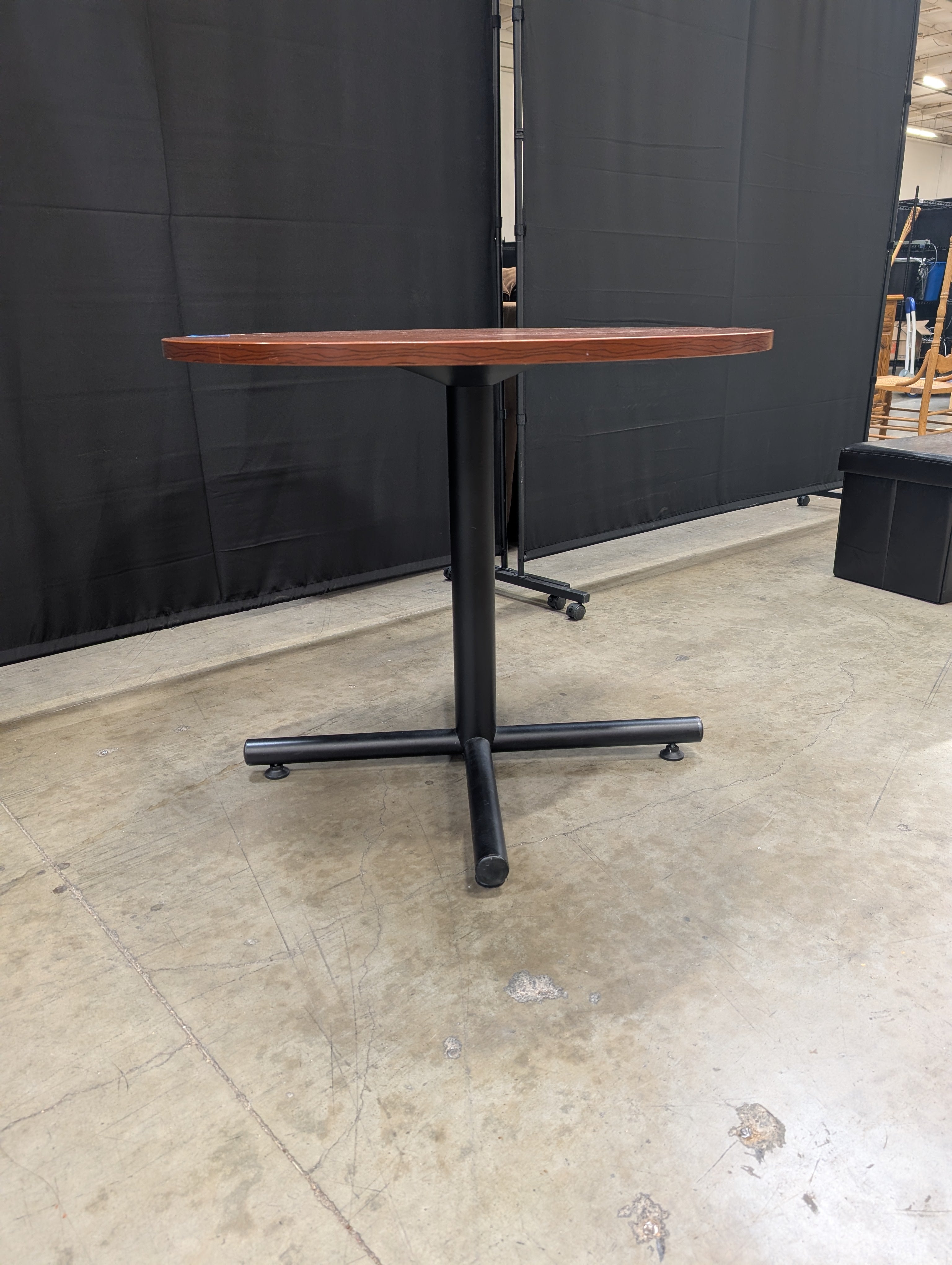 Round Hardwood Bistro Table Top with Metal Pedestal Base