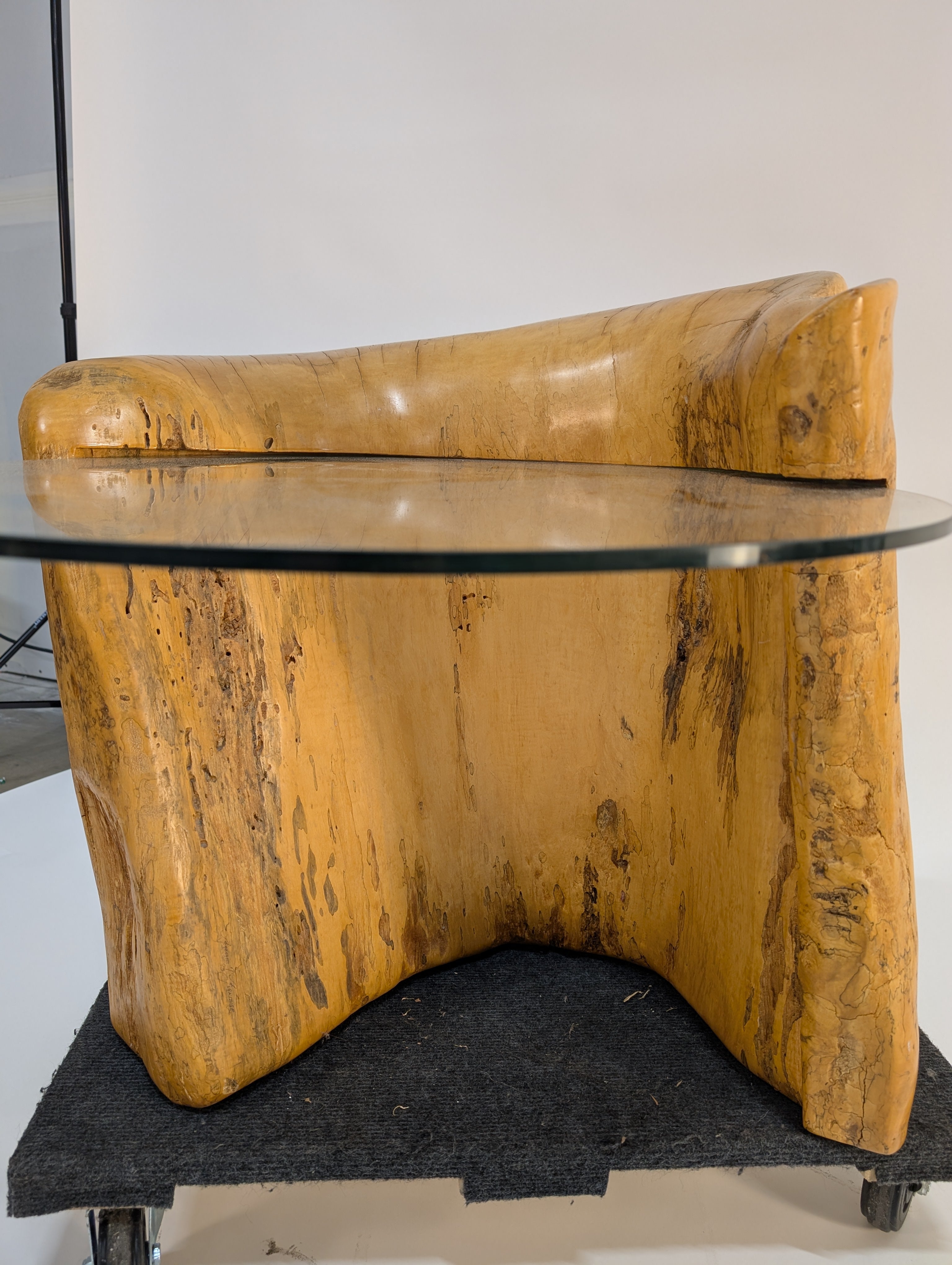 Rustic Live Edge Wood Coffee Table with Round Glass Top