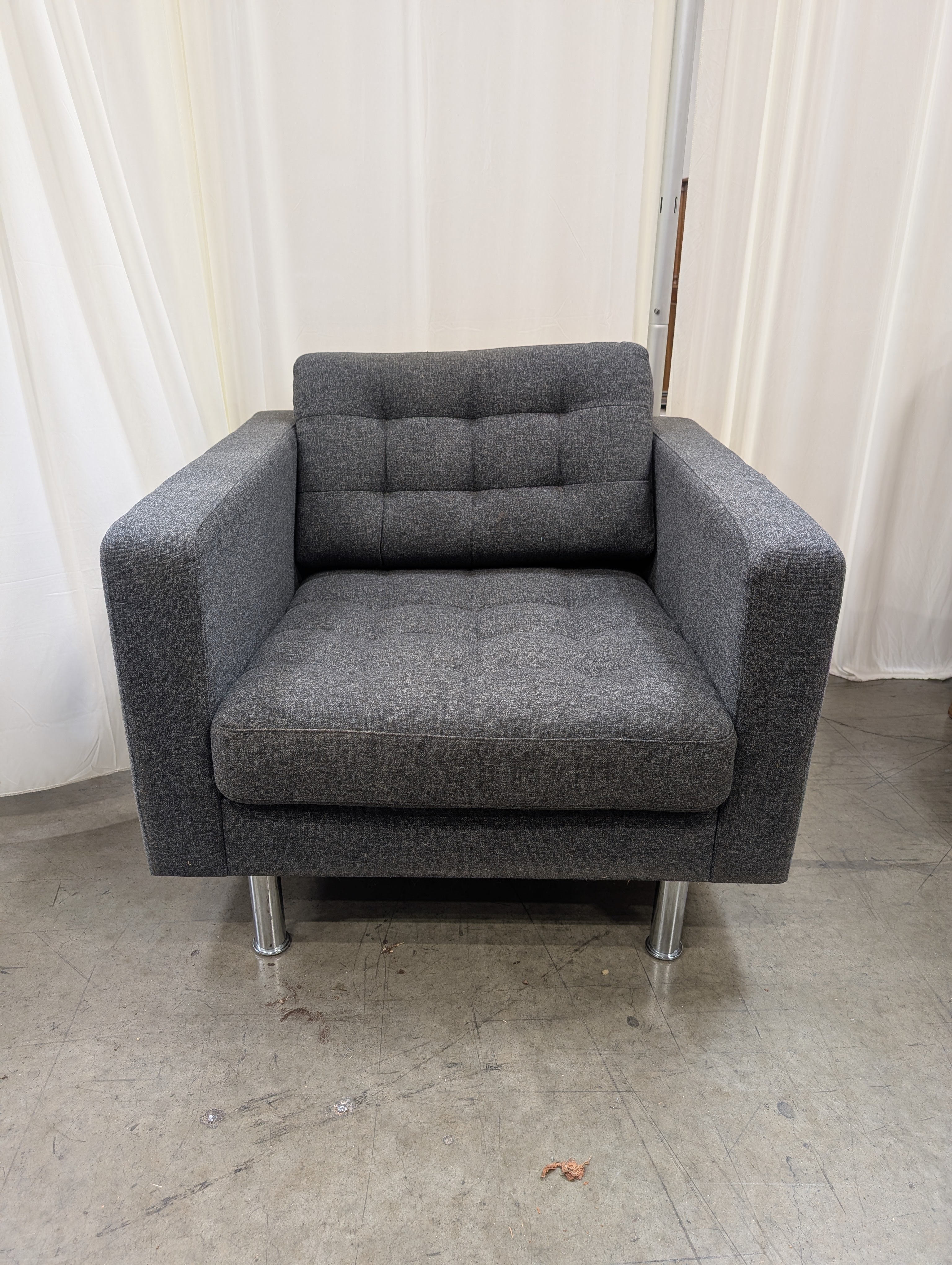 Dark Gray Upholstered Armchair with Tufted Back