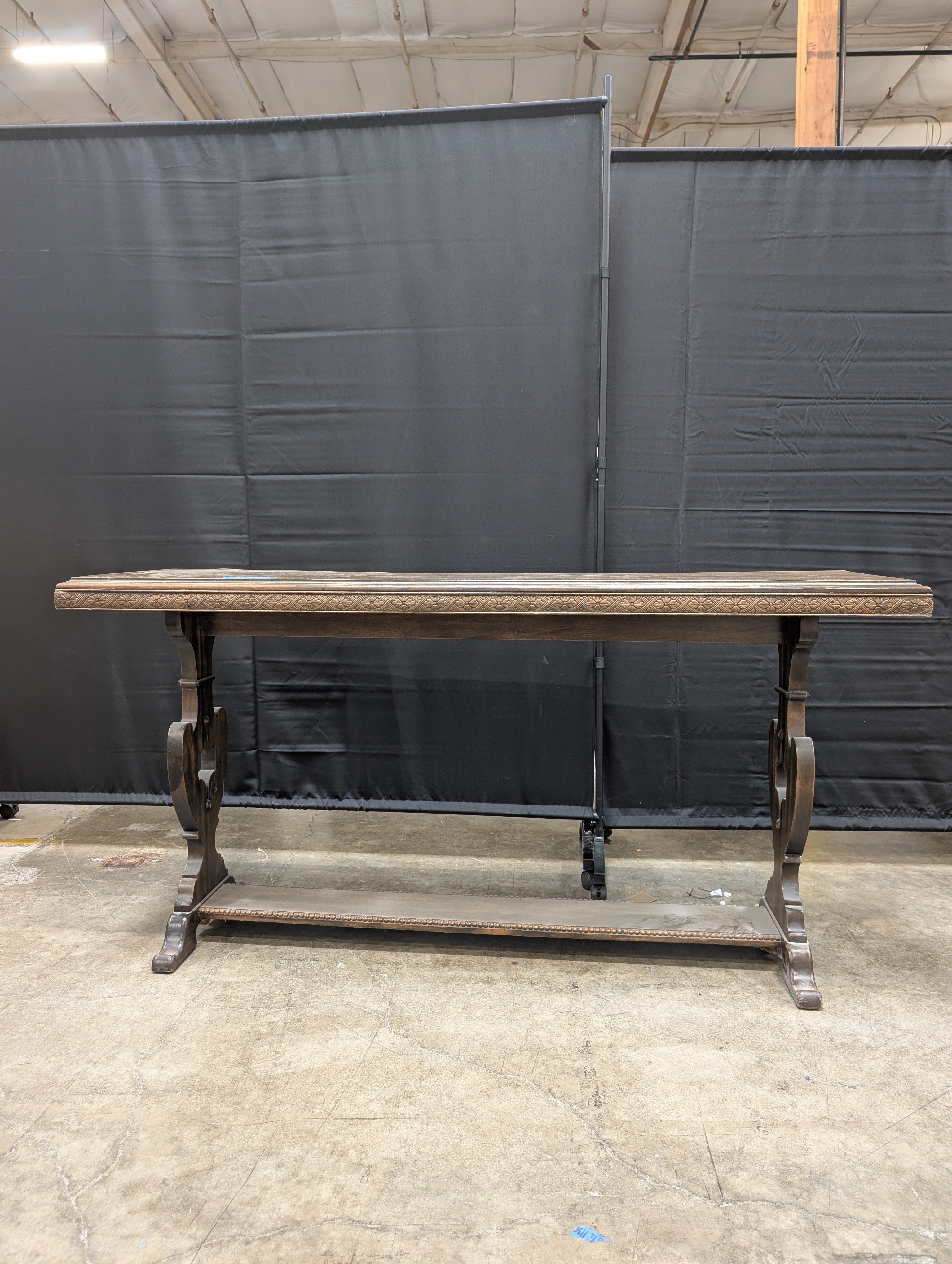 Traditional Carved Wood Console Table with Trestle Base