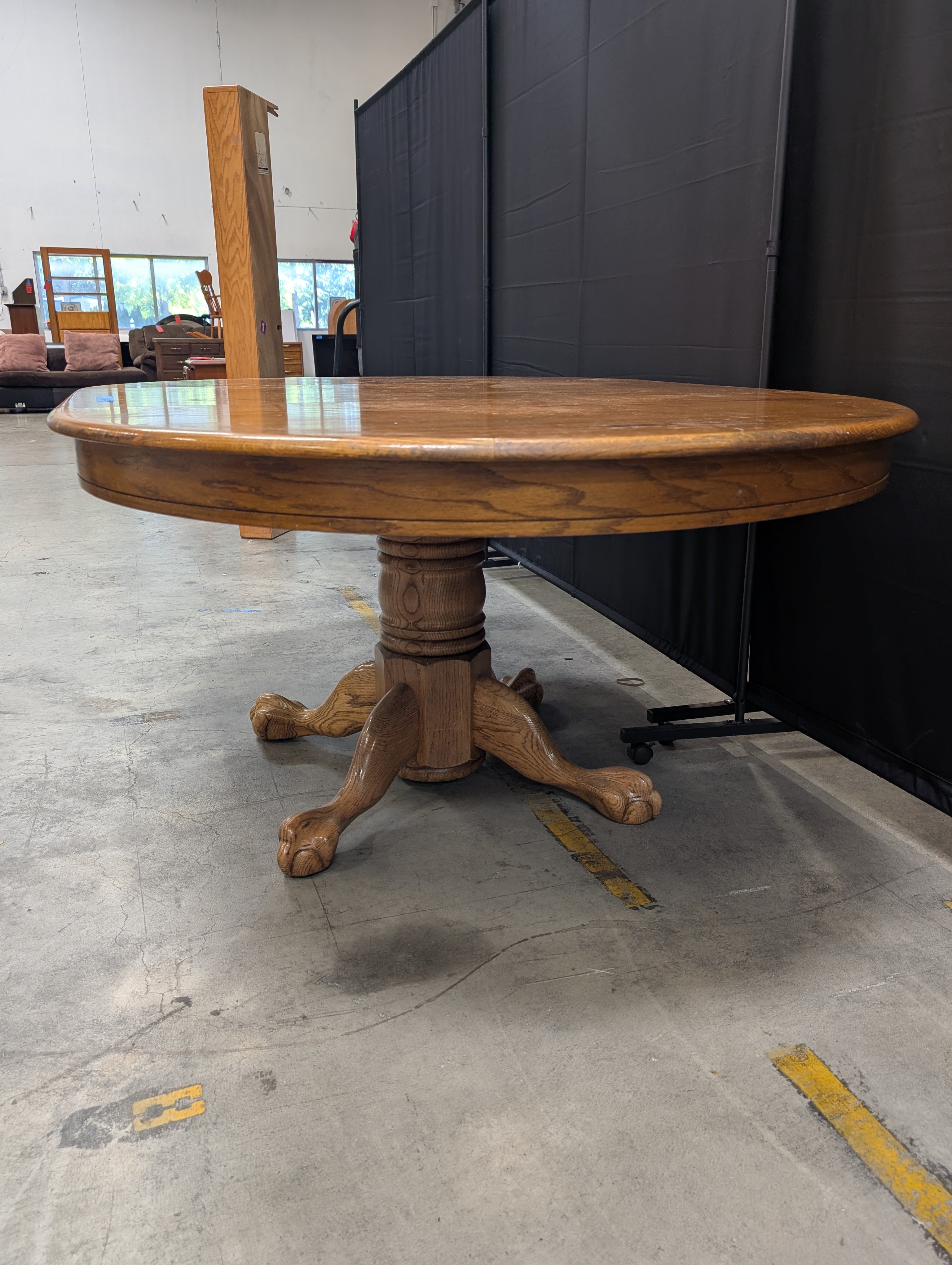 Round Oak Dining Table with Pedestal Base