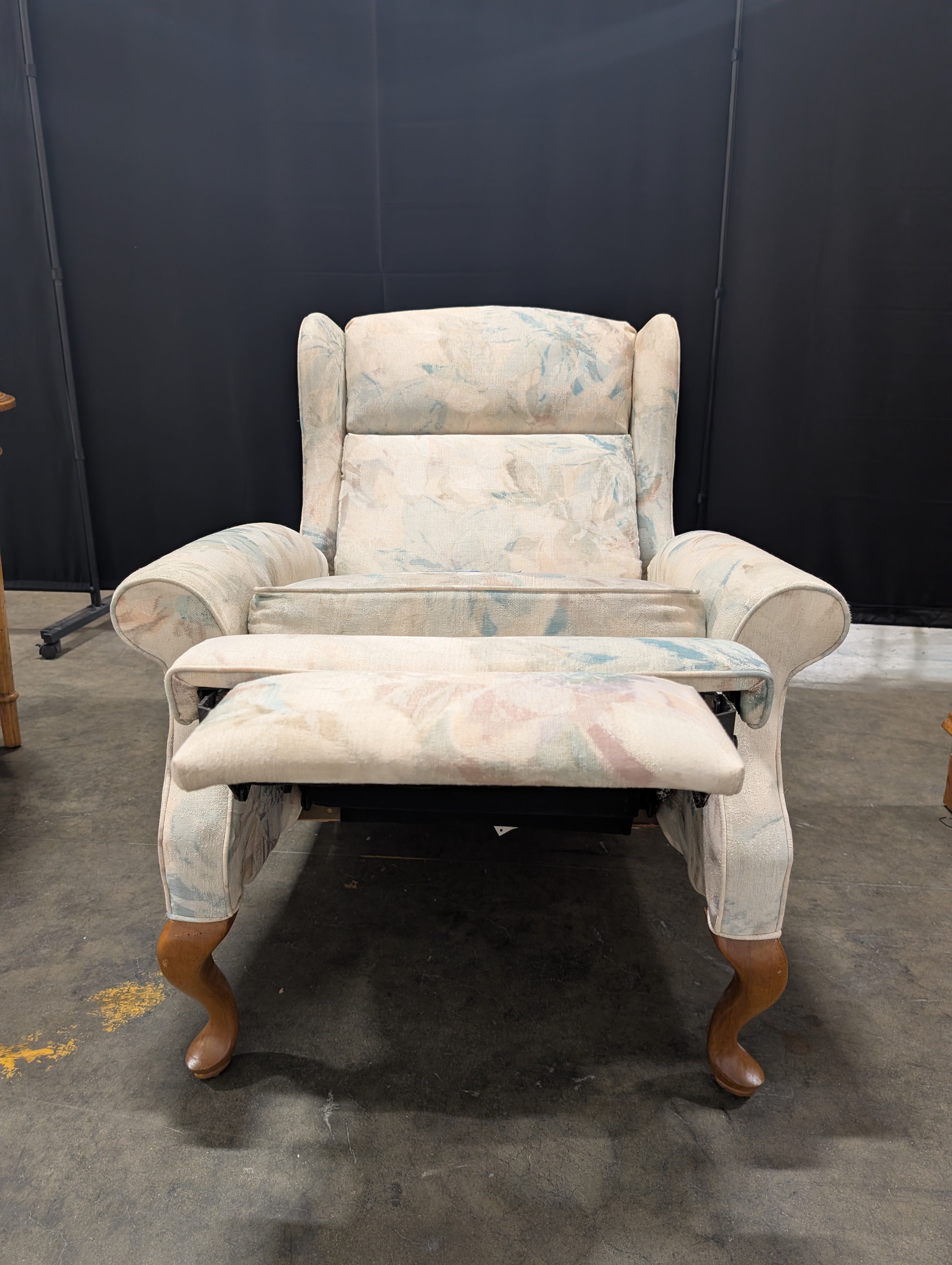 LaZboy Floral Pastel Fabric Wingback Recliner with Wooden Legs