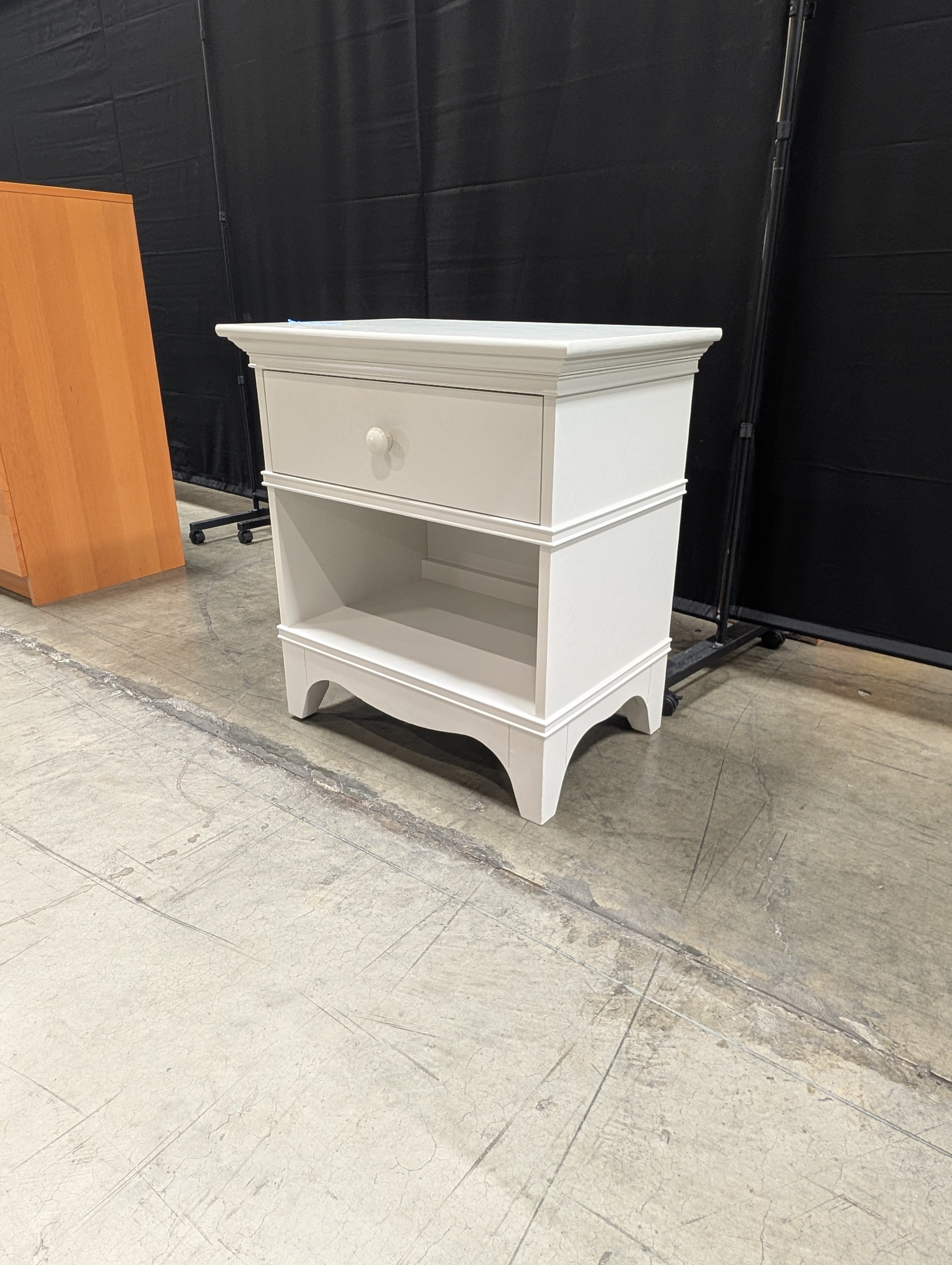Classic White Bedside Table with Drawer and Open Shelf