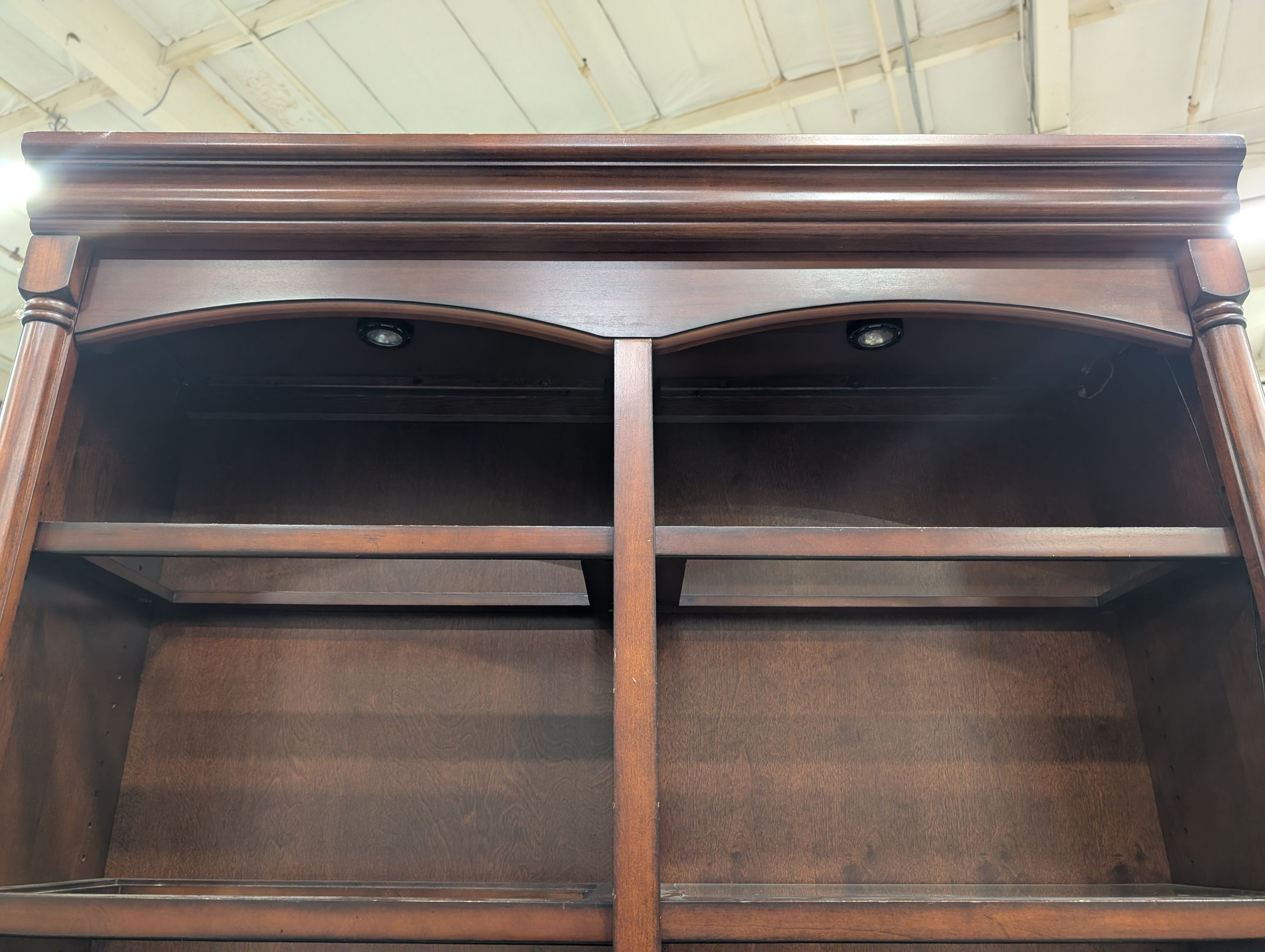 Traditional Dark Wood Bookcase with Arched Top Sections