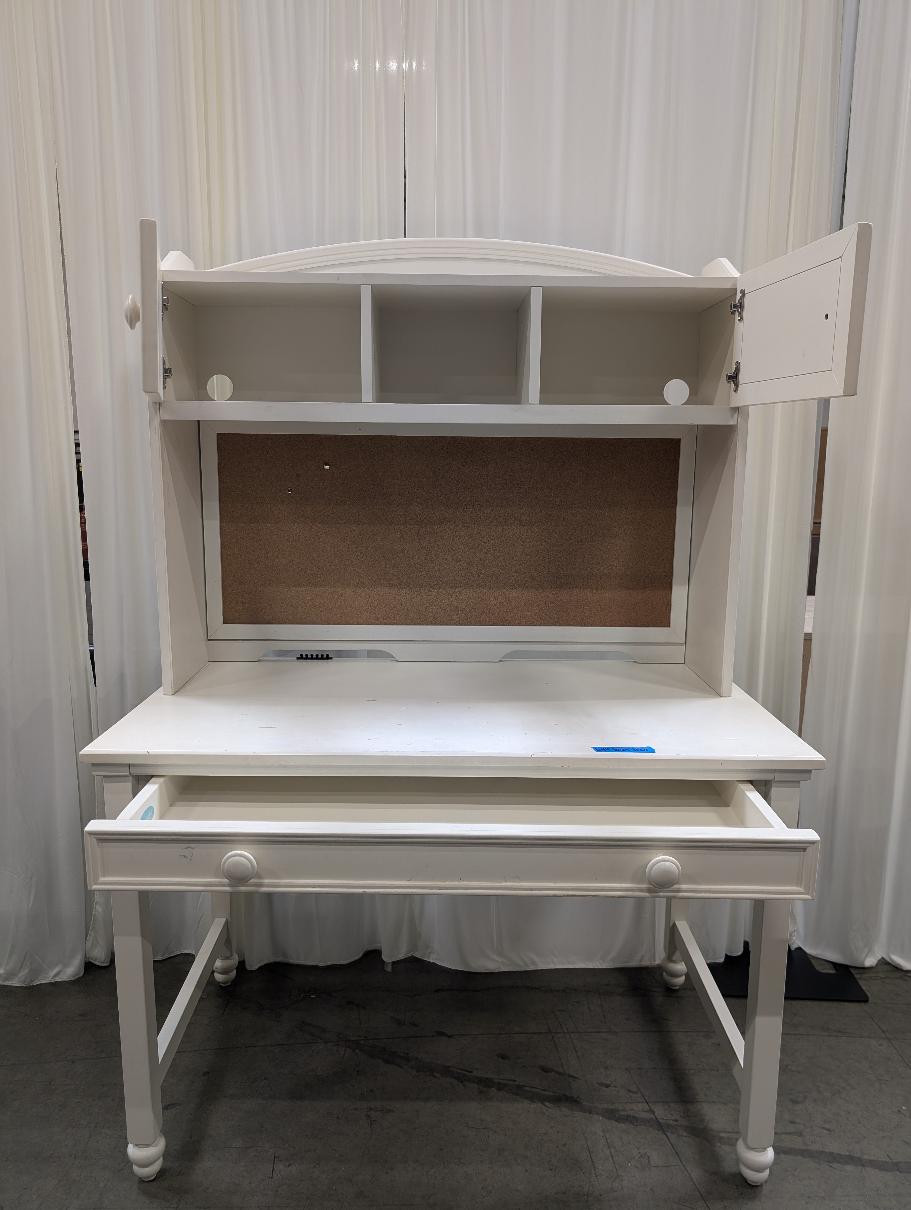 Off-White Wooden Student Desk with Hutch and Chair
