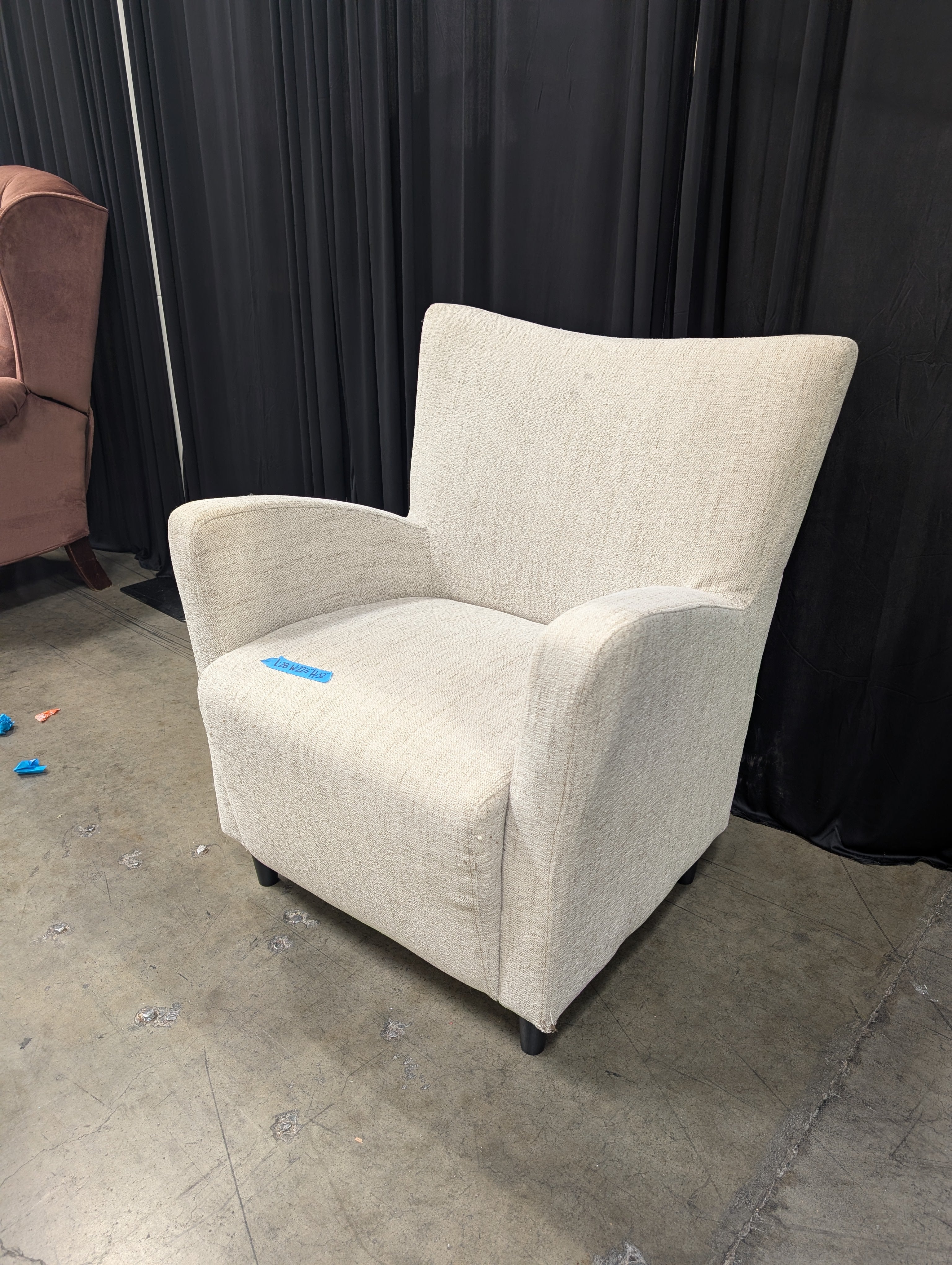 Cream Textured Fabric Armchair with Sloped Arms