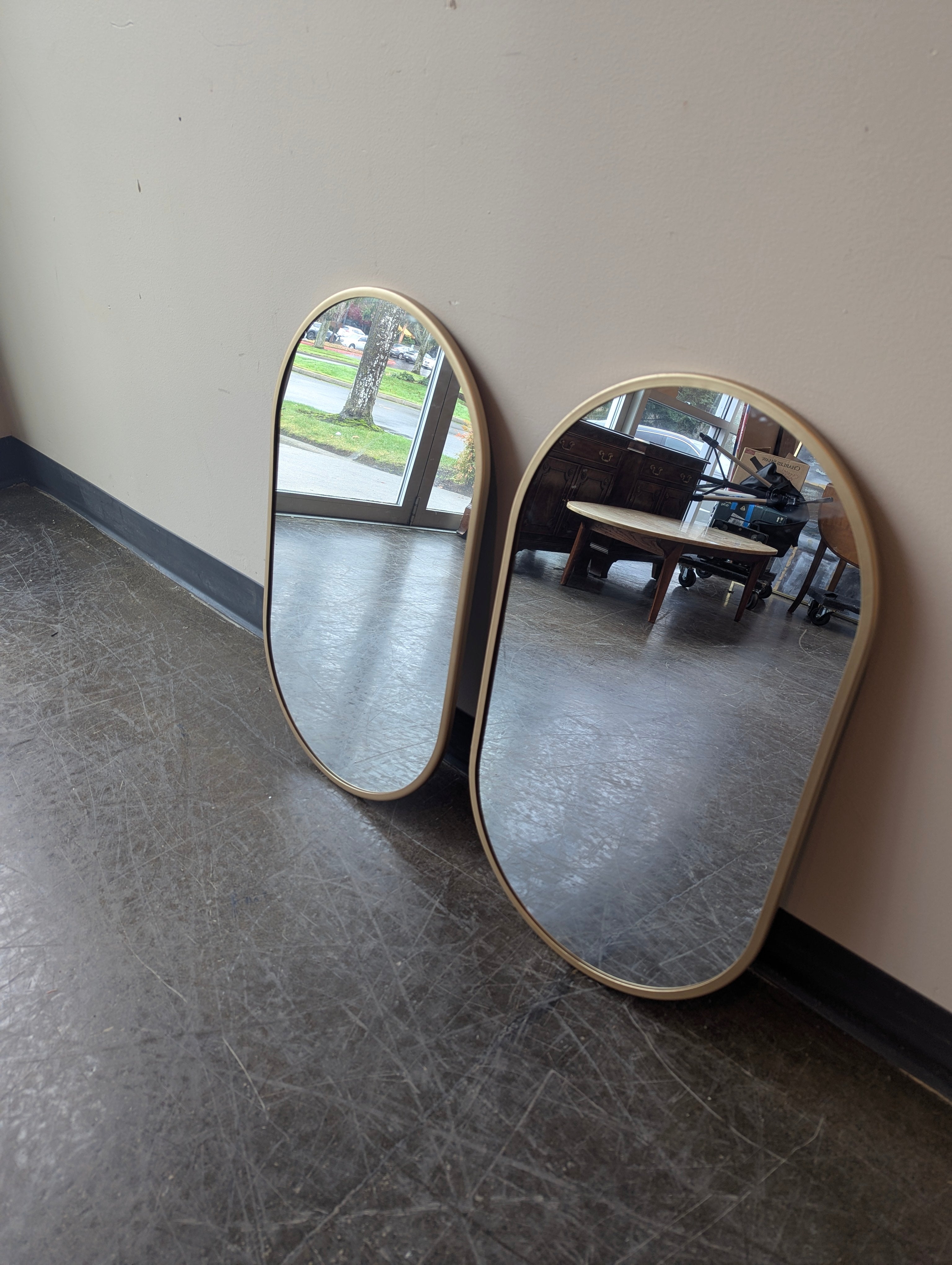 Modern Gold Frame Rounded Oval Wall Mirror