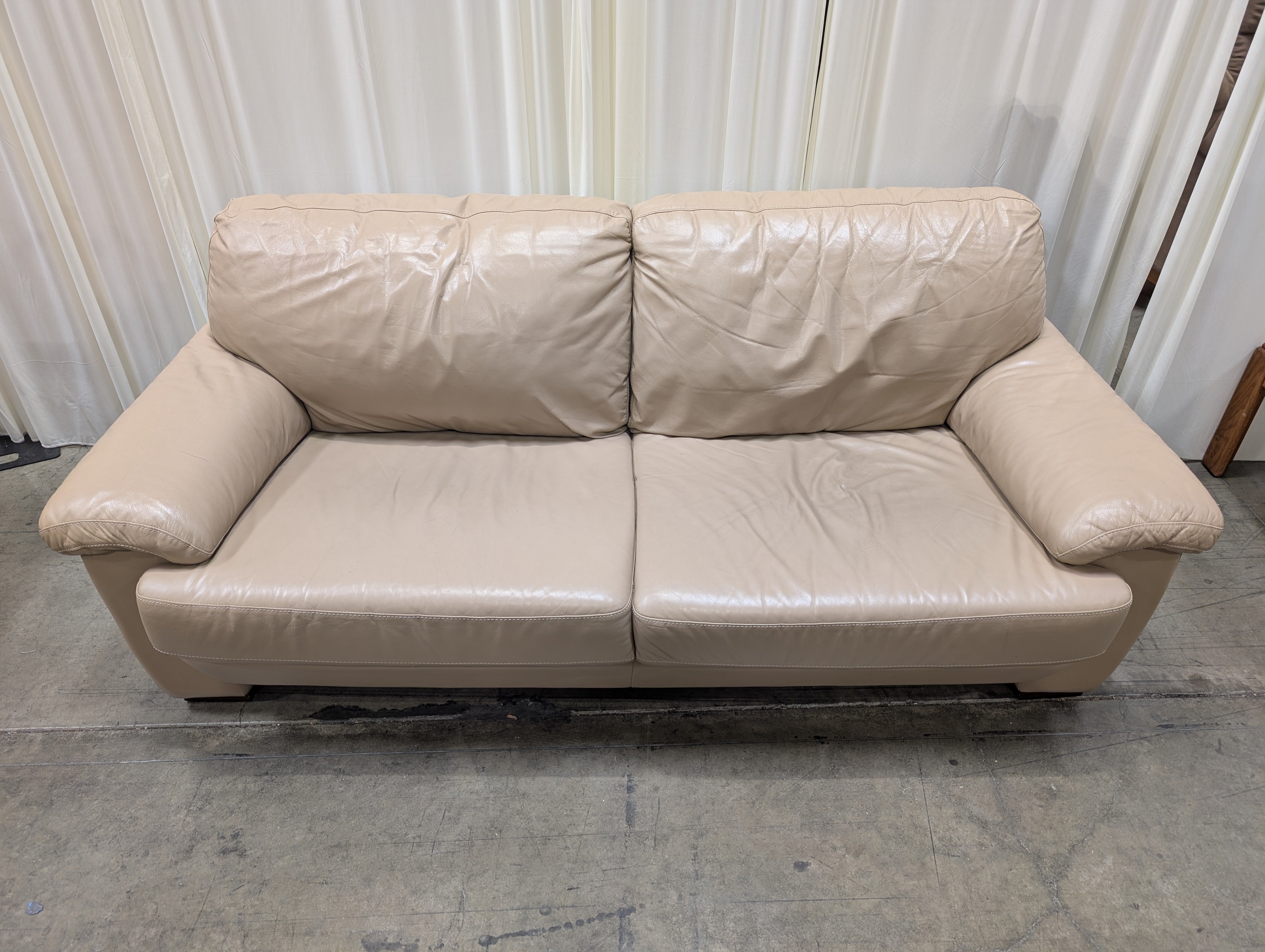 Tan Pillow-Top Cushion Couch in Leather