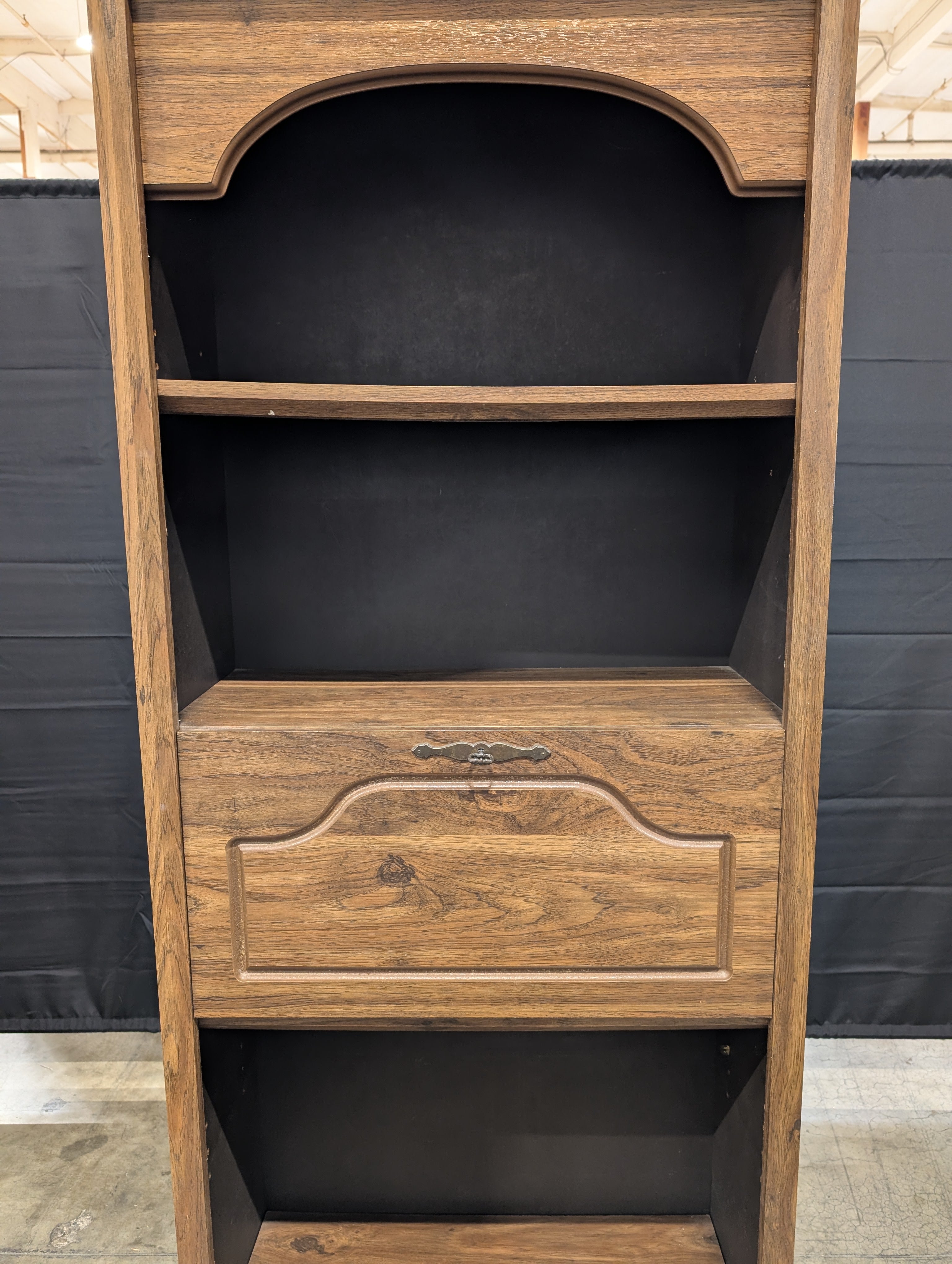 Damaged**** Vintage Brown Wood Bookcase with Drop-Down Desk Cabinet