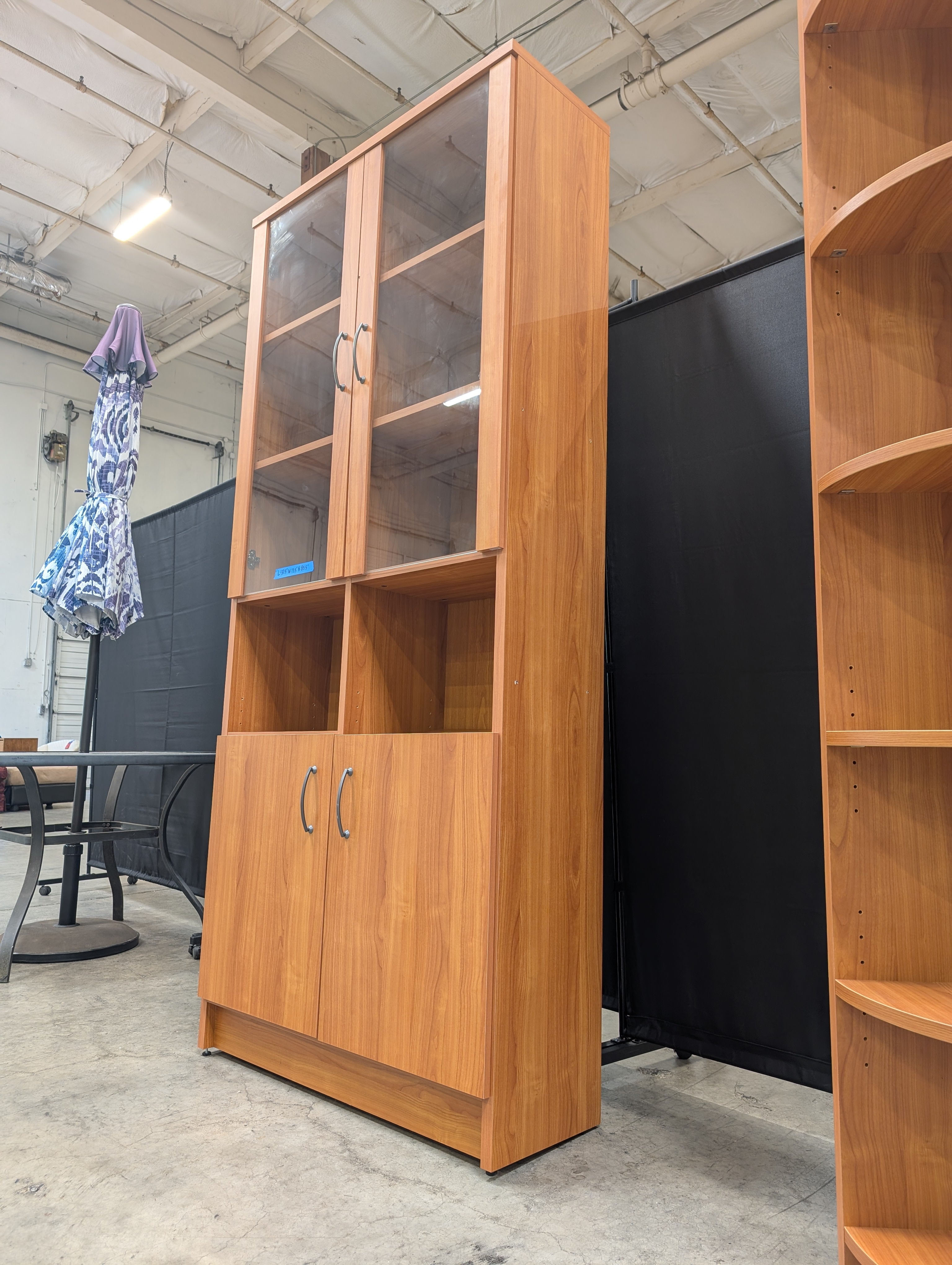 Warm Wood-Tone China Cabinet with Glass Doors
