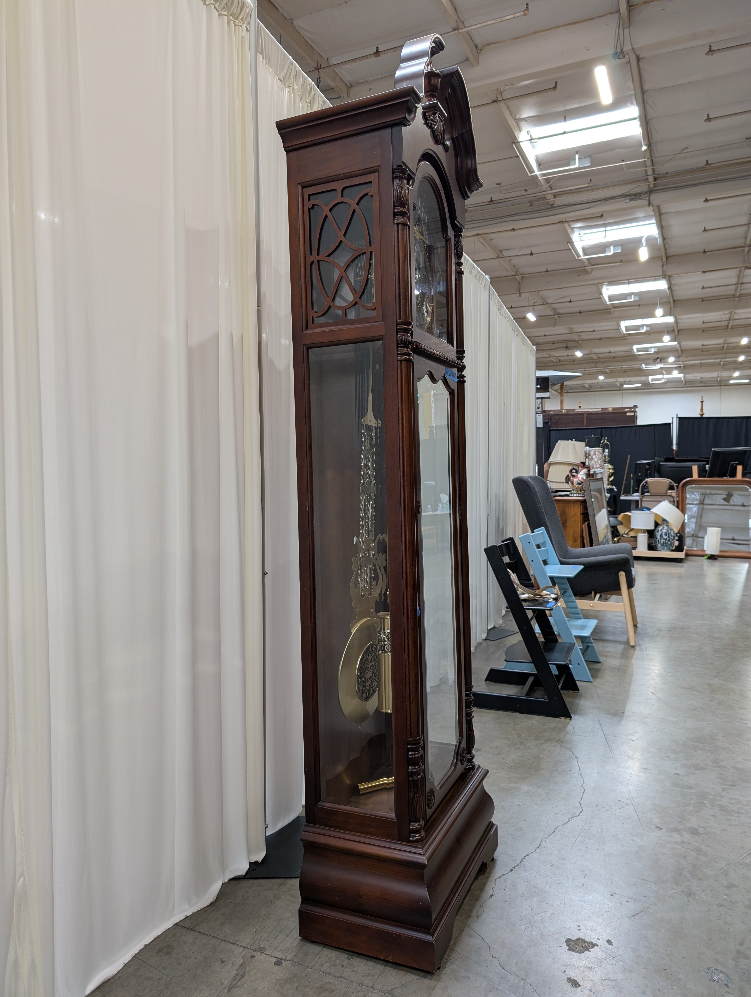 Traditional Wood Grandfather Clock with Brass Dial