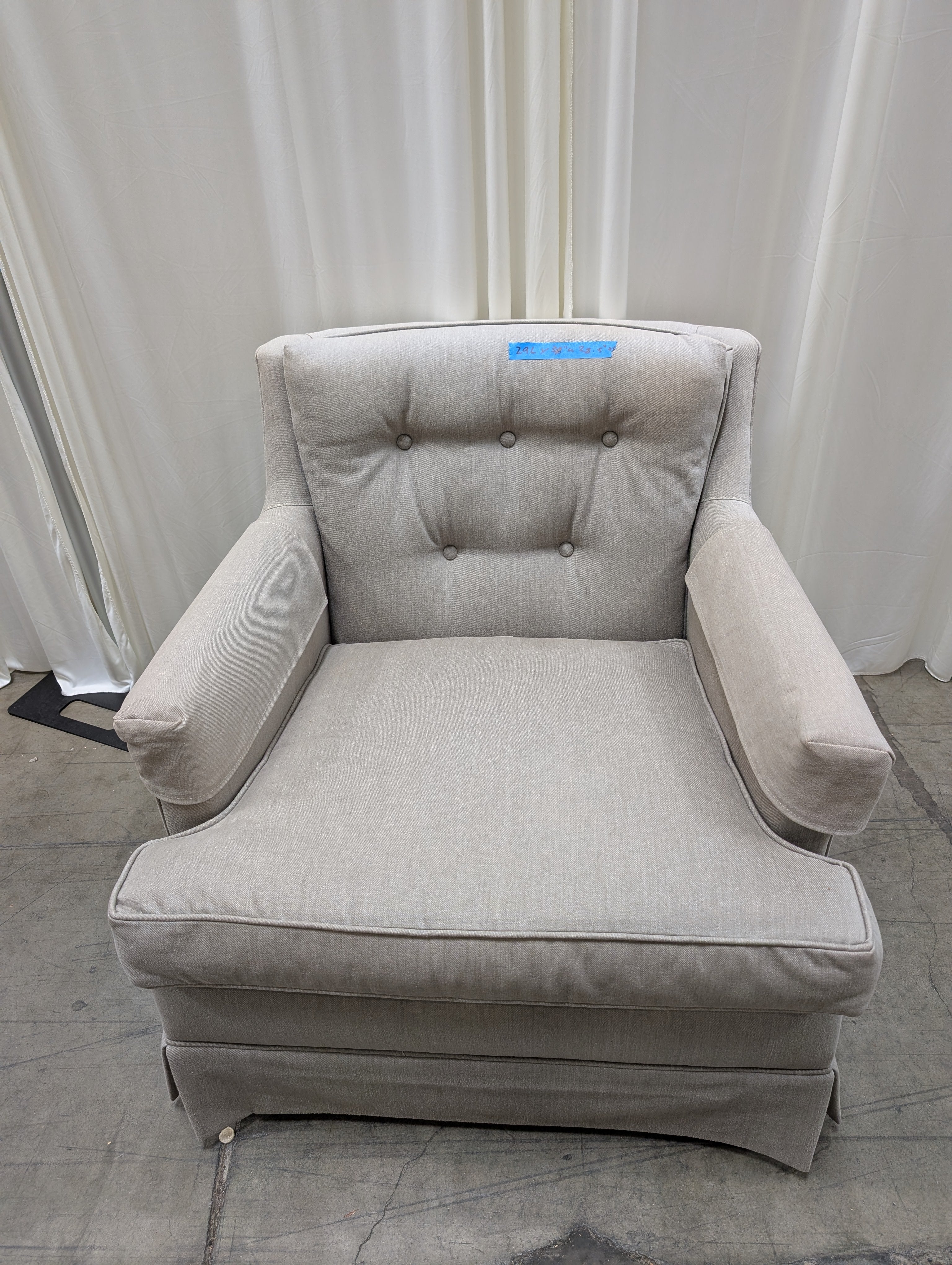 Beige Tufted Fabric Armchair with Skirted Base