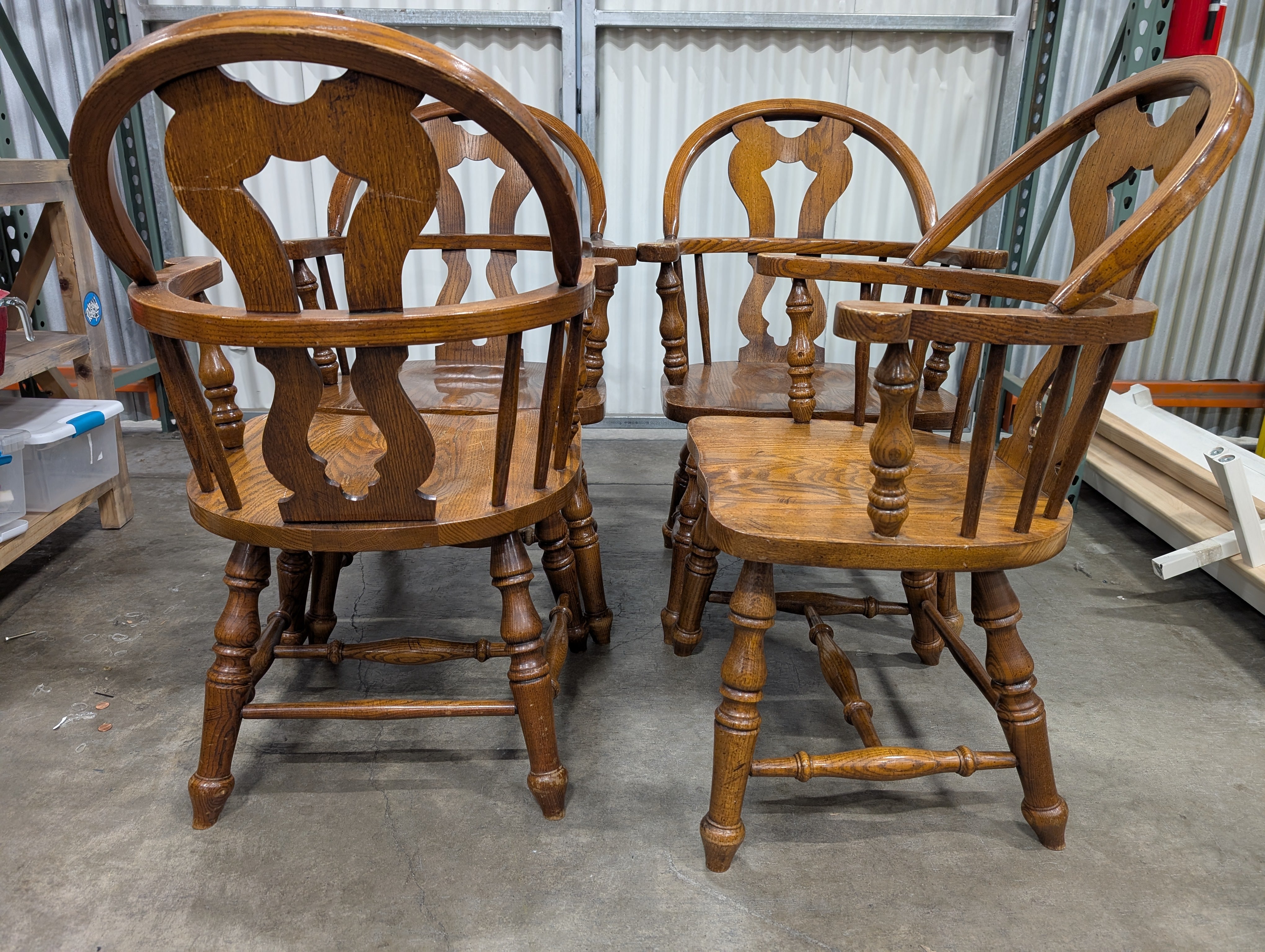 Set of Four- Classic Oak Finish Spindle Back Captain's Chair