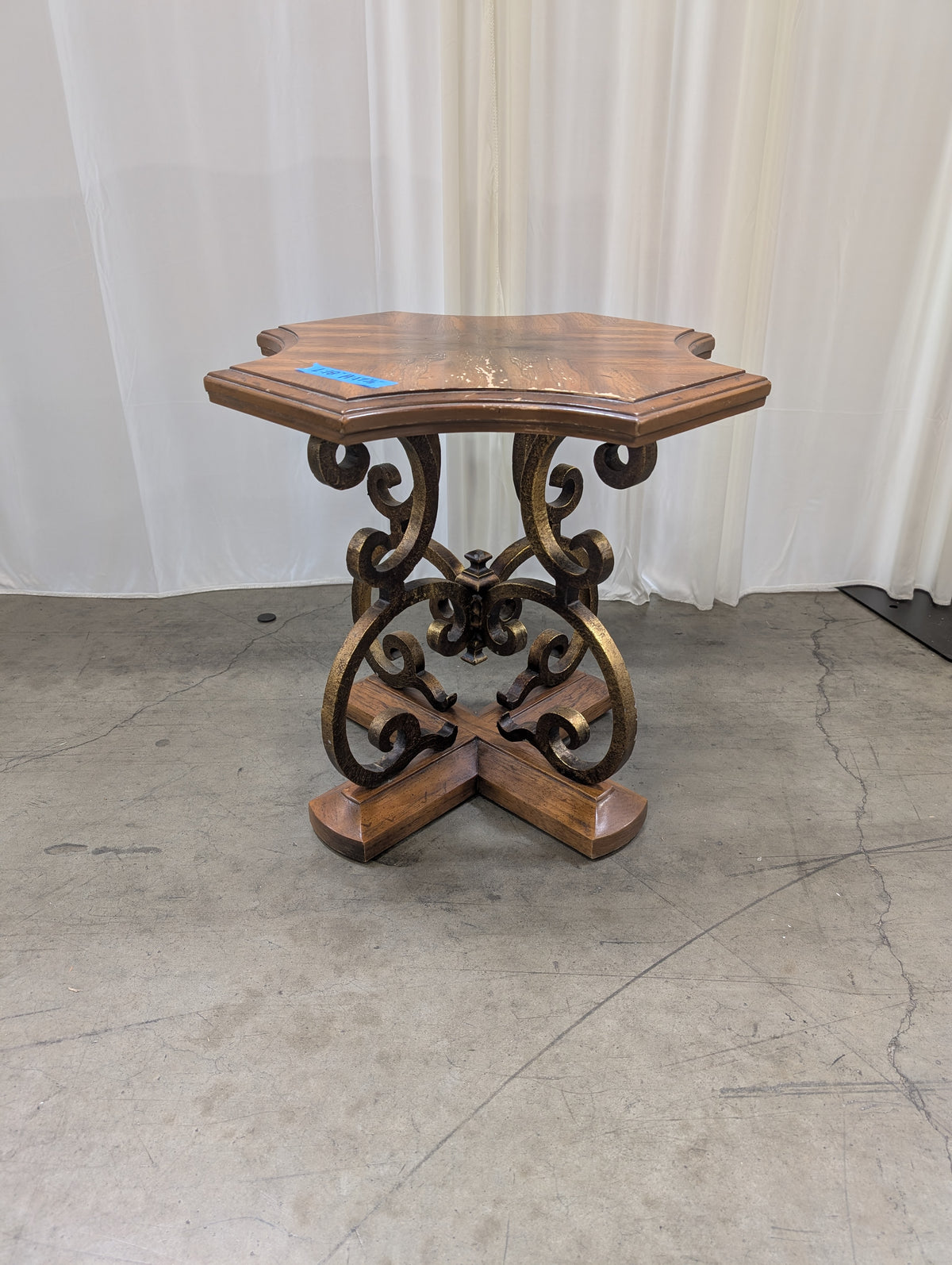 Scalloped Starburst Wood End Table with Scrollwork