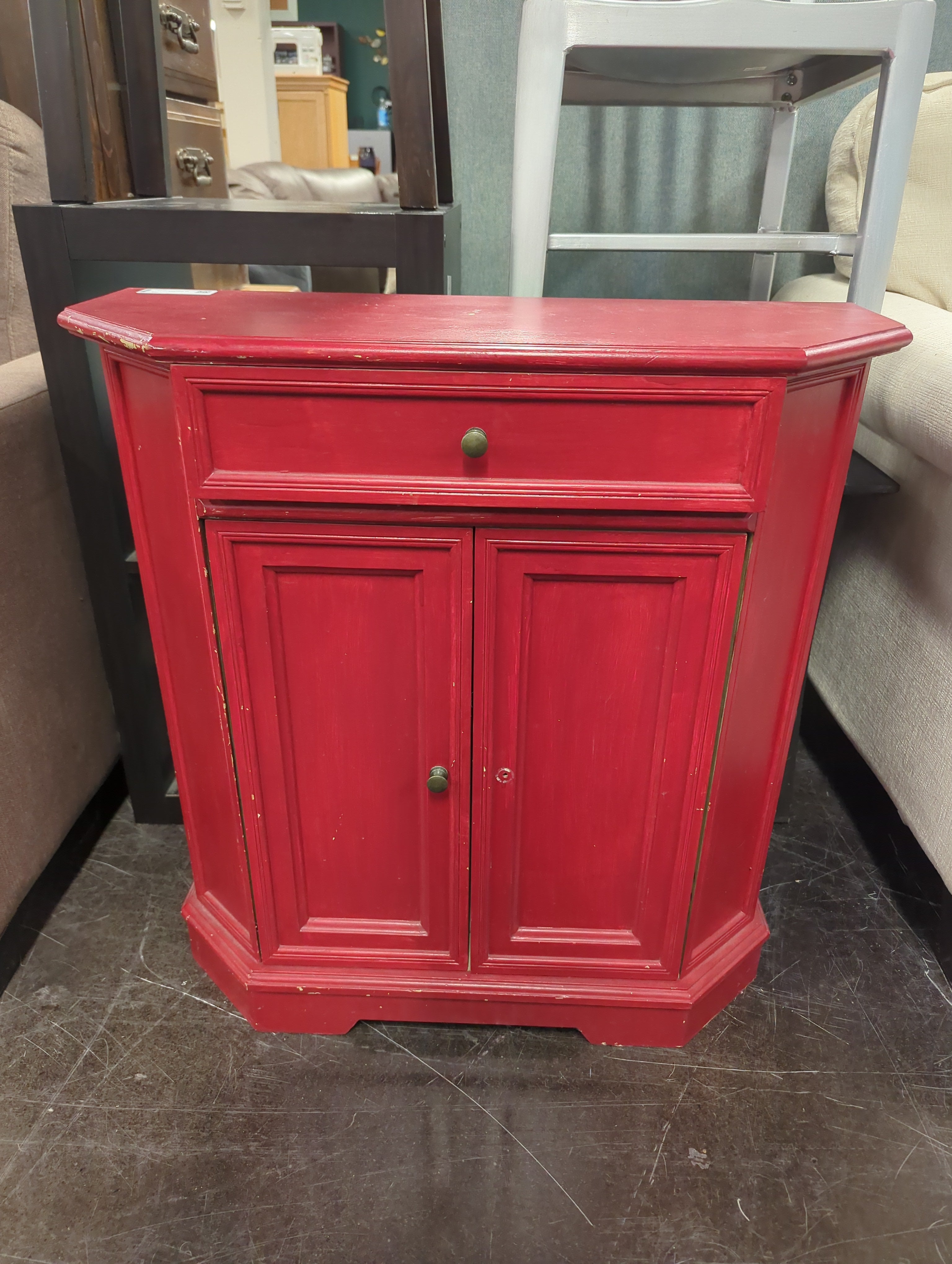 Small Red Accent Cabinet, with Drawer