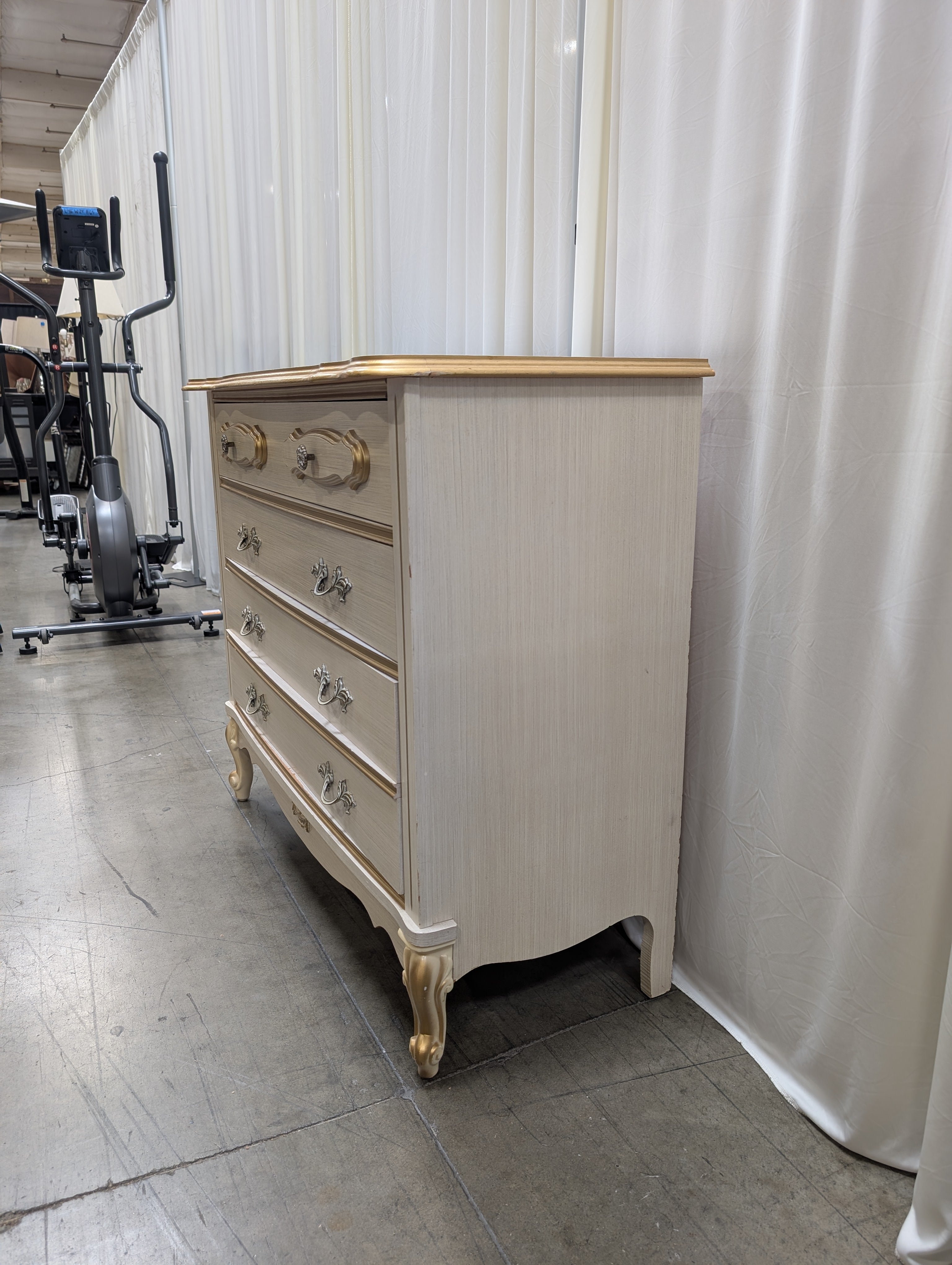 French Provincial Cream Wood Dresser with Gold Trim