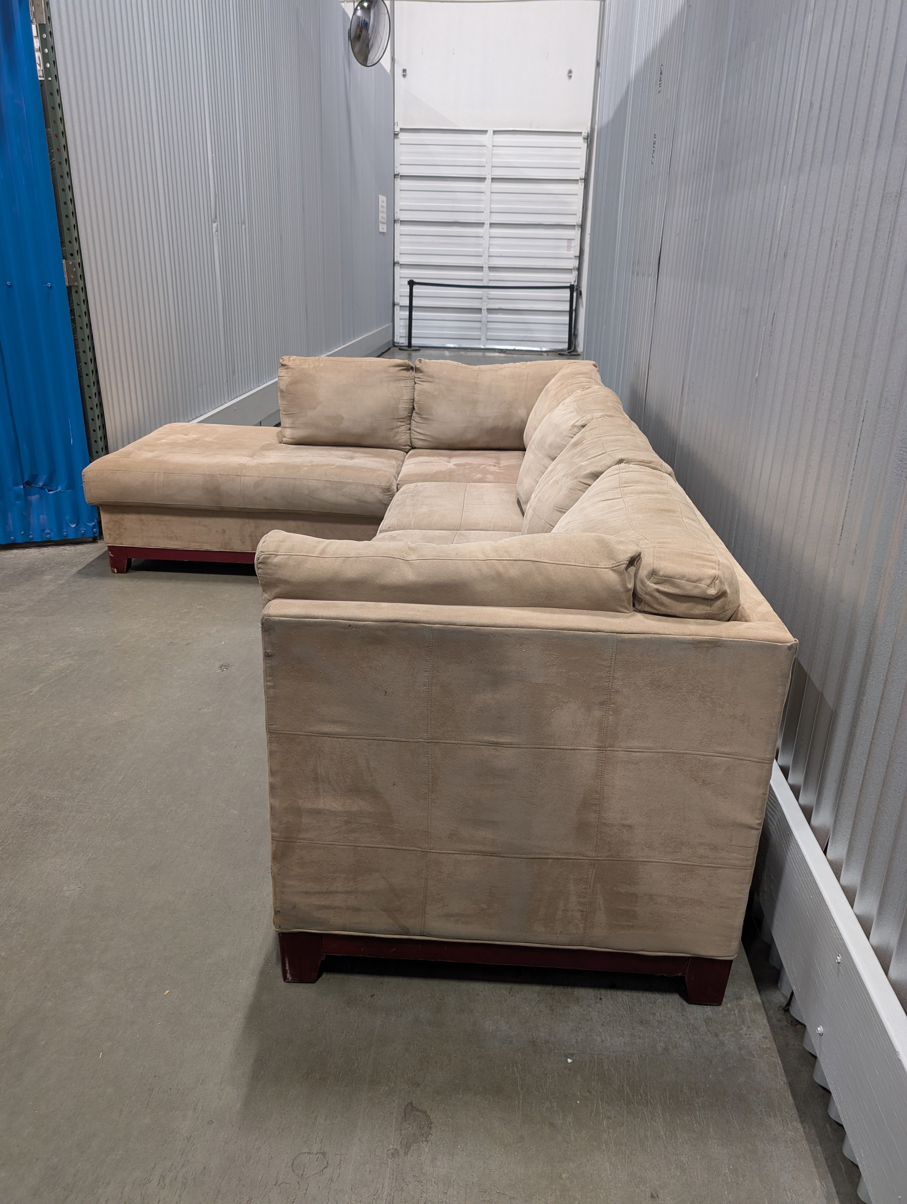 Tan Microfiber L-Shaped Sectional Sofa with Chaise