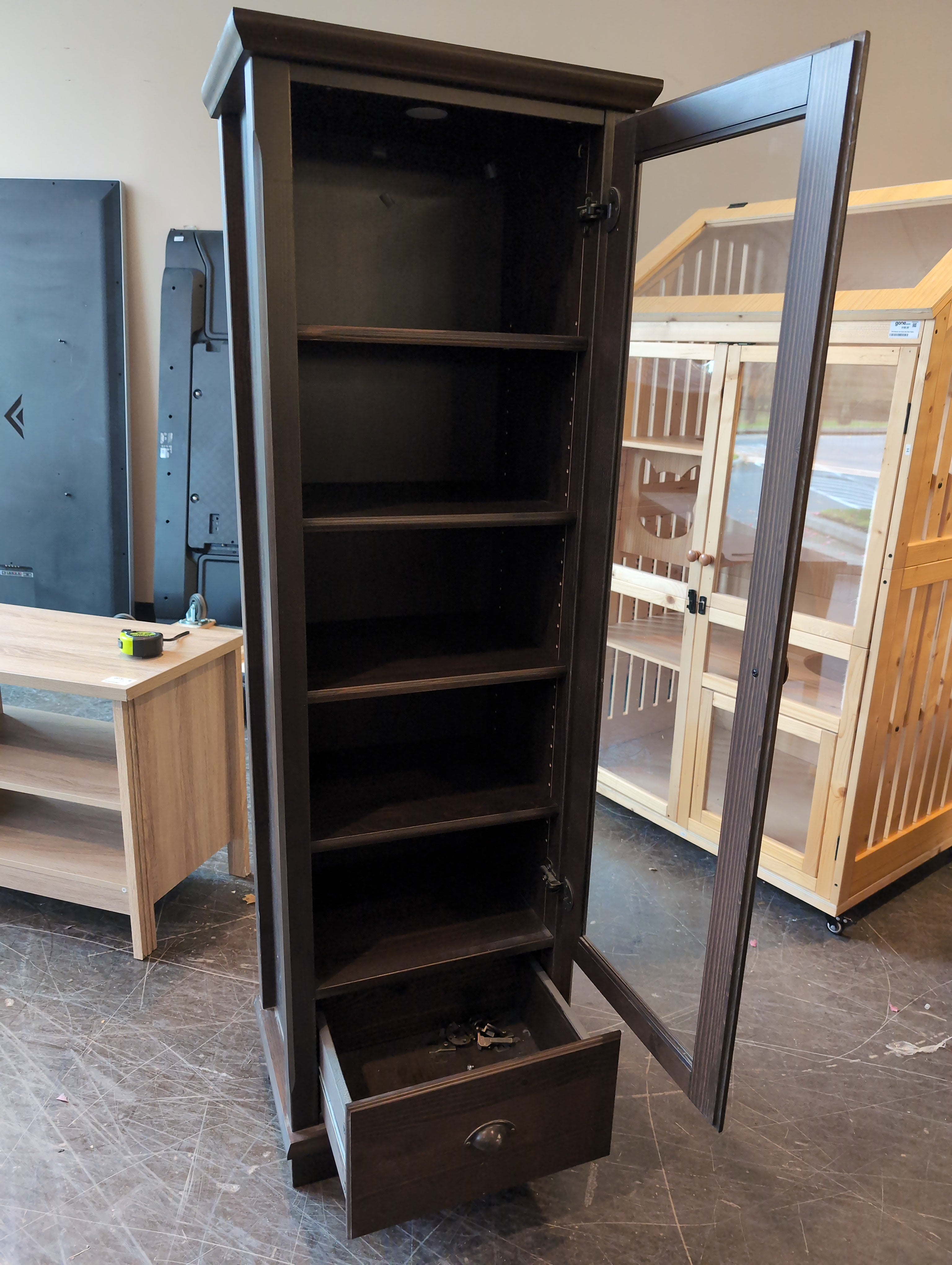 Pair Dark Brown Wooden Display Cabinet with Glass Doors