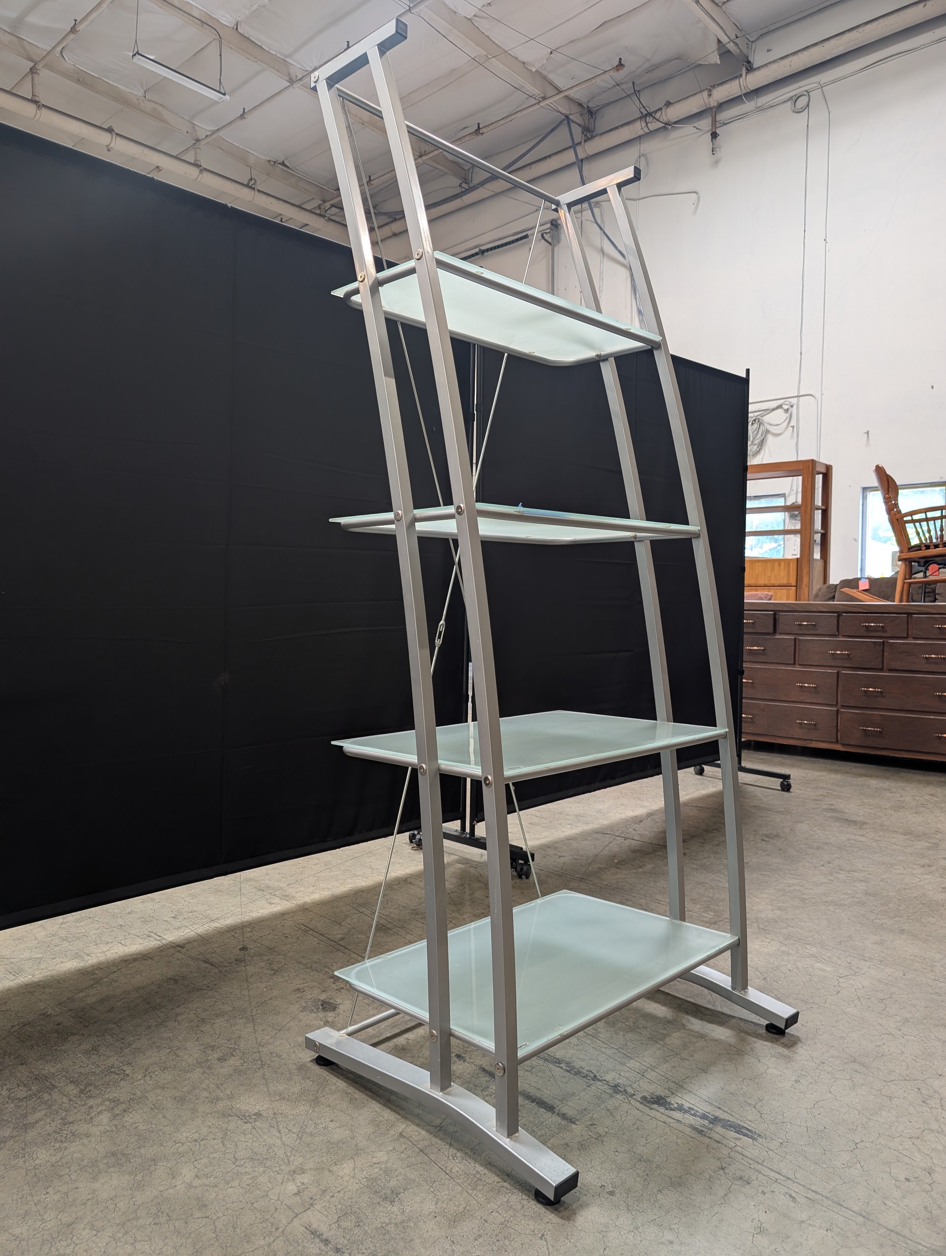 Silver Metal Four-Tier Bookcase in Frosted Glass