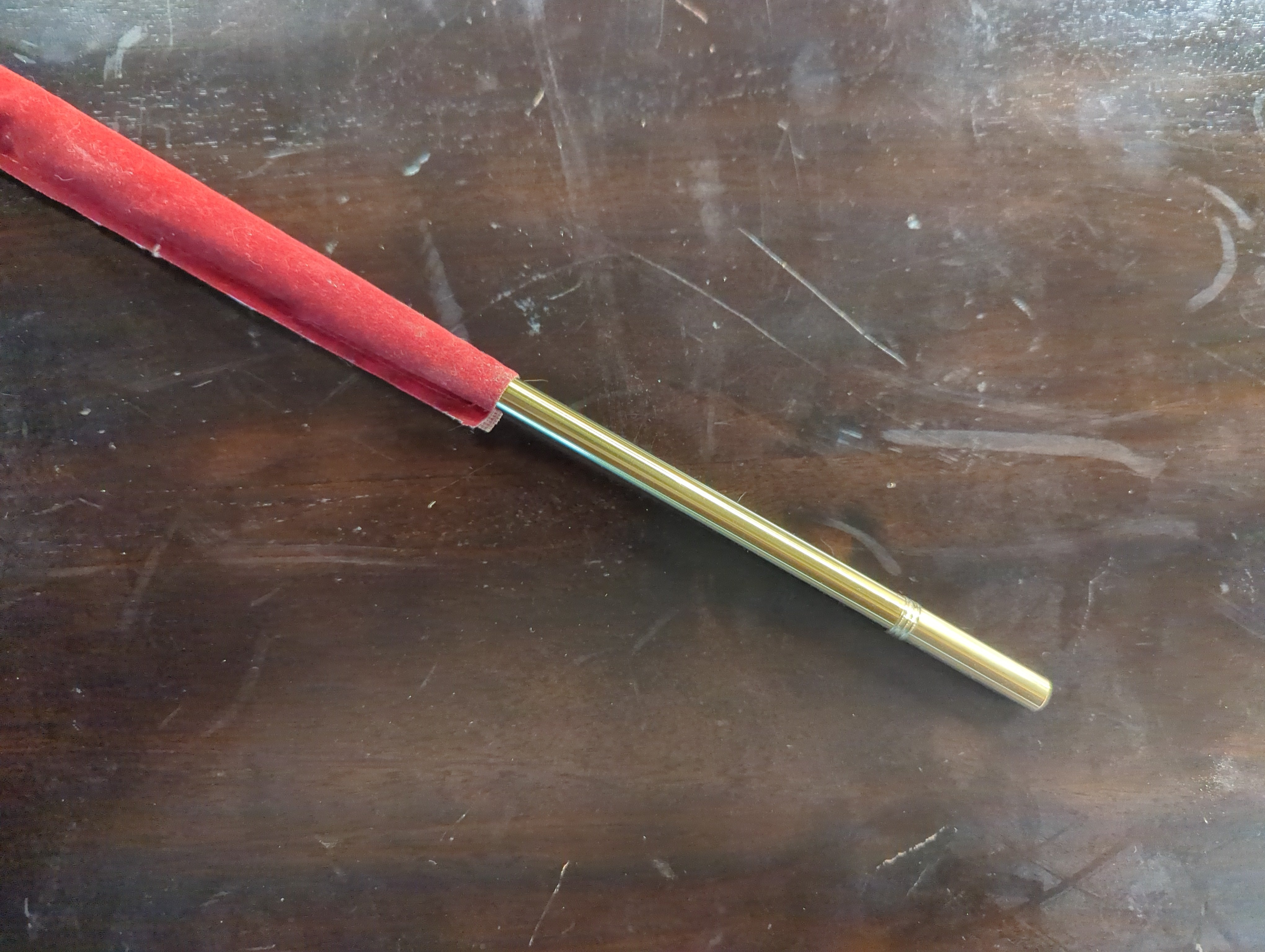 Vintage Gold Tone Curtain Wand / Rod with Red Velvet Sleeve