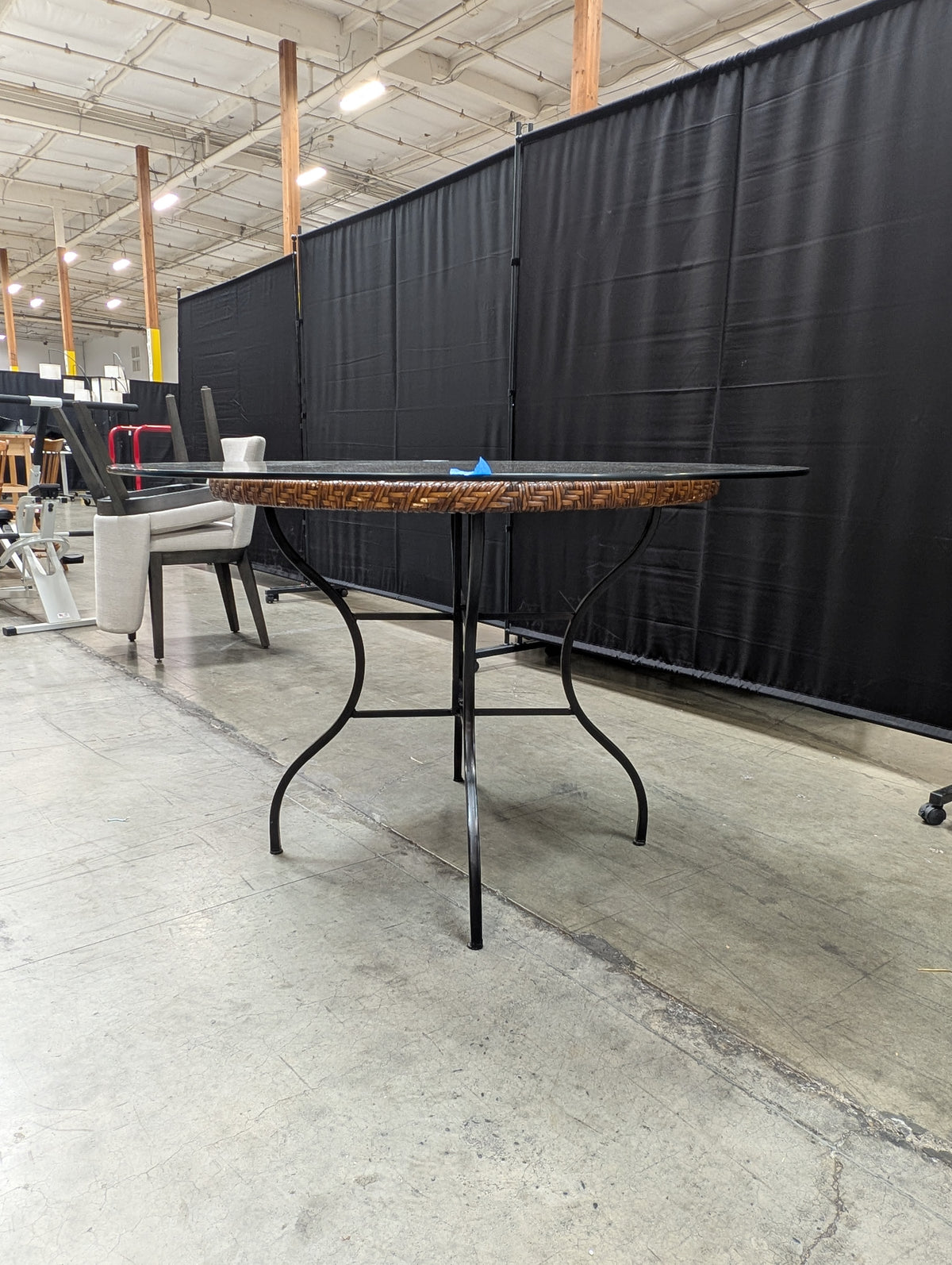 Round Glass Top Dining Table with Wrought Iron Base