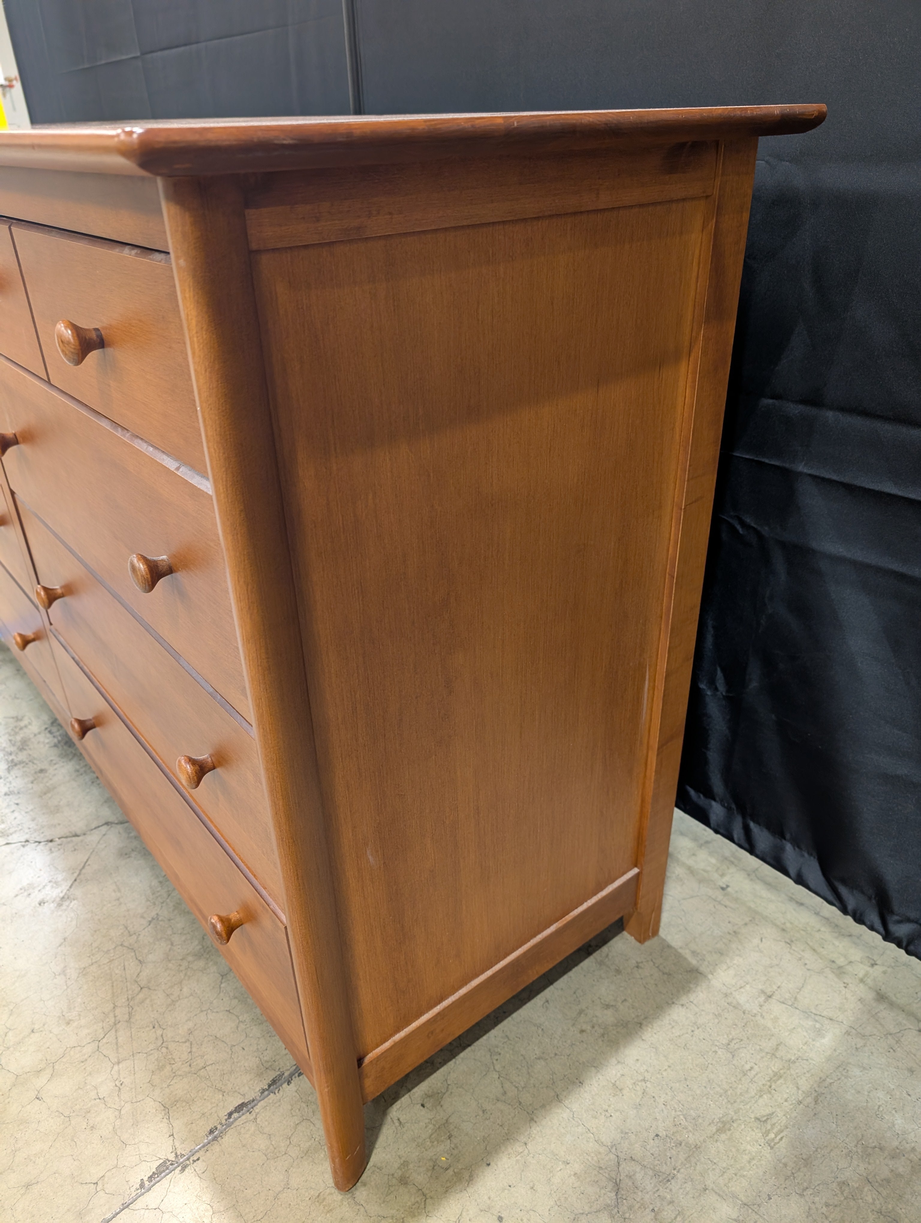 Spacious Cherry Finish Wood Double Dresser with 12 Drawers