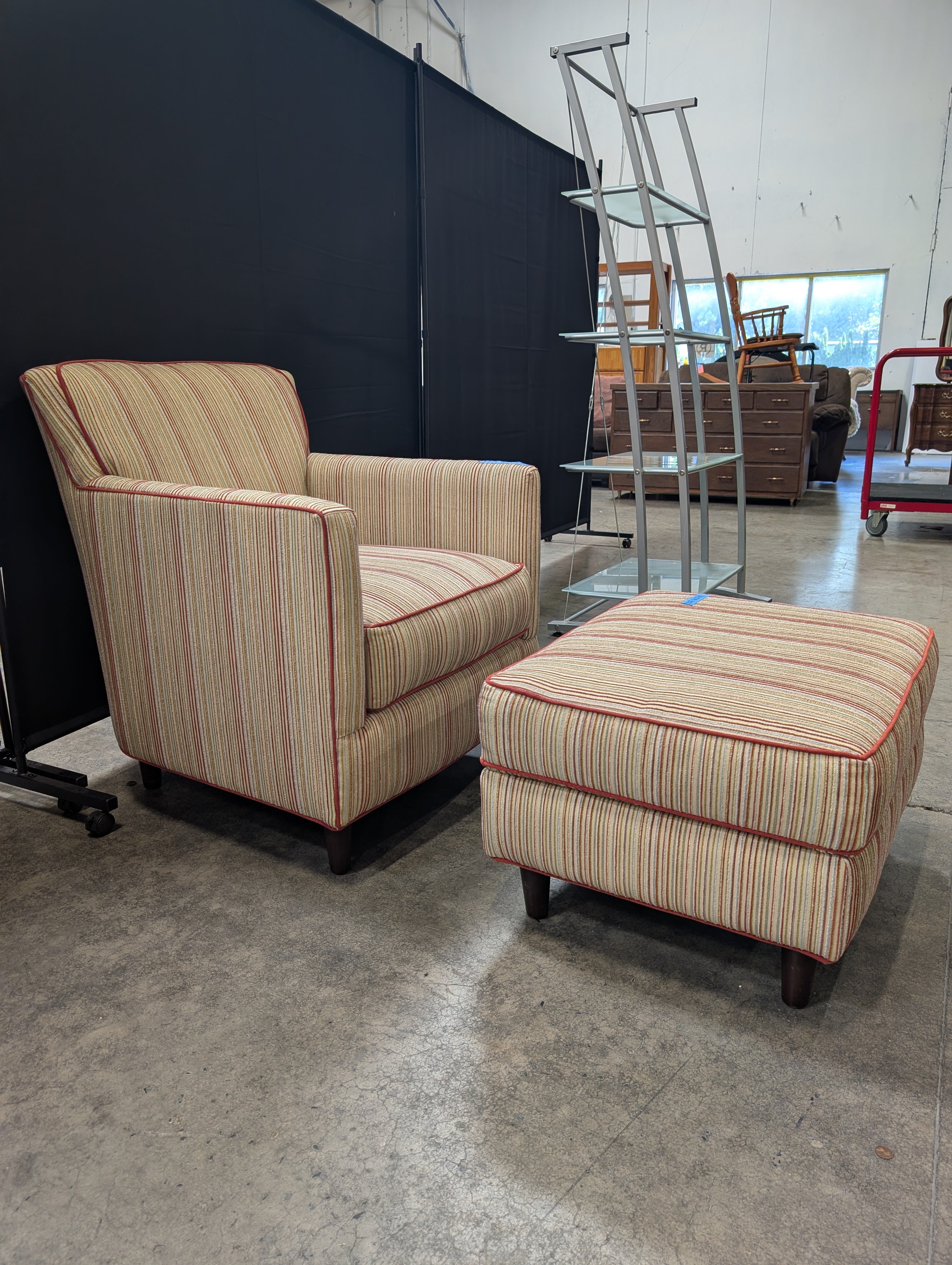 Striped Bassett Furniture Armchair with Ottoman