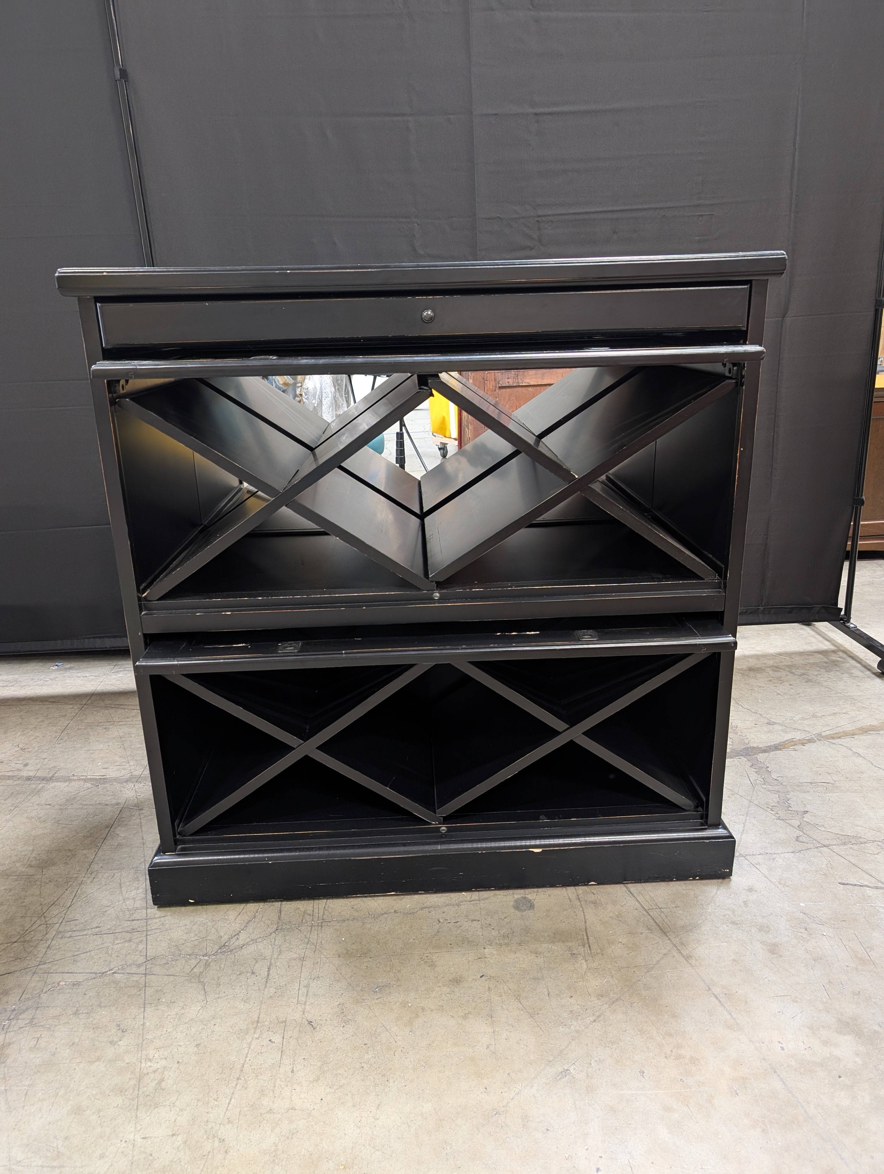 Black Wood Wine Storage Cabinet with Glass Doors