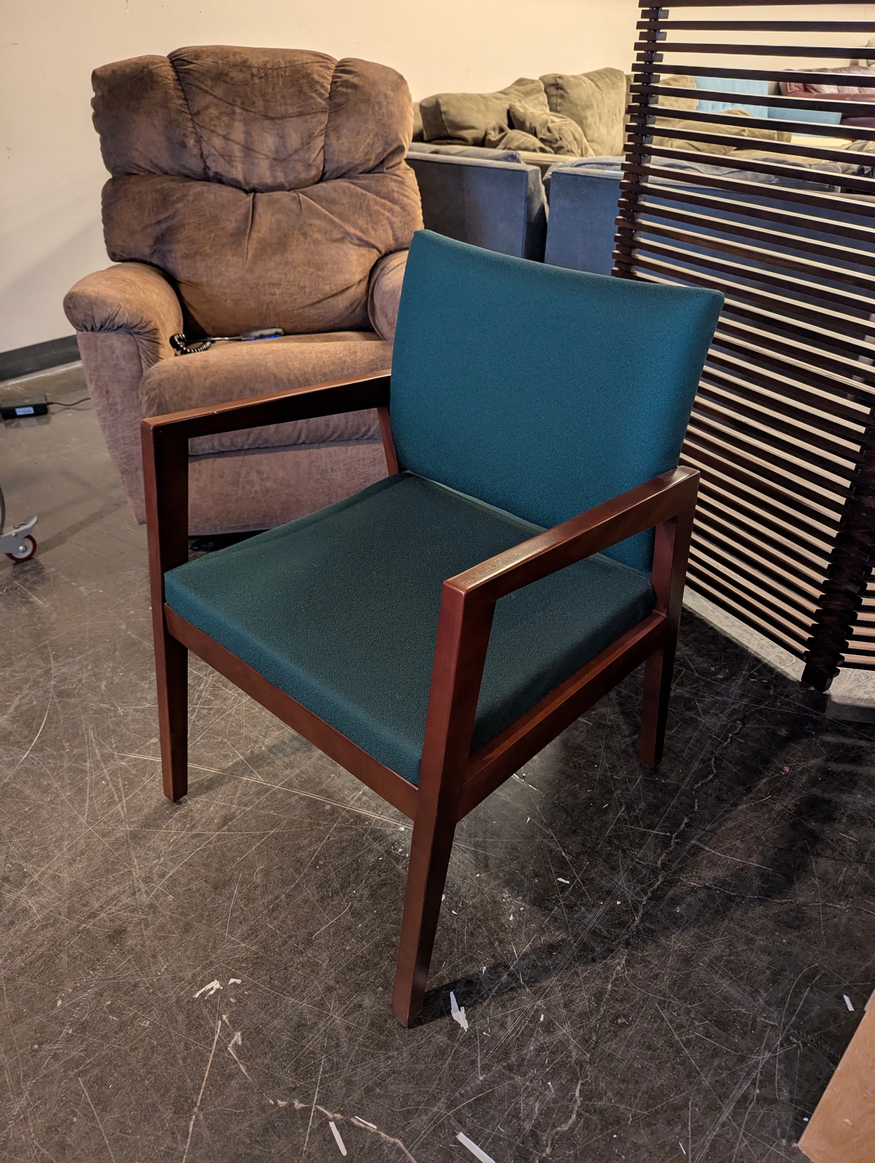 Sturdy Wood Frame Guest Chair with Dark Green Upholstery