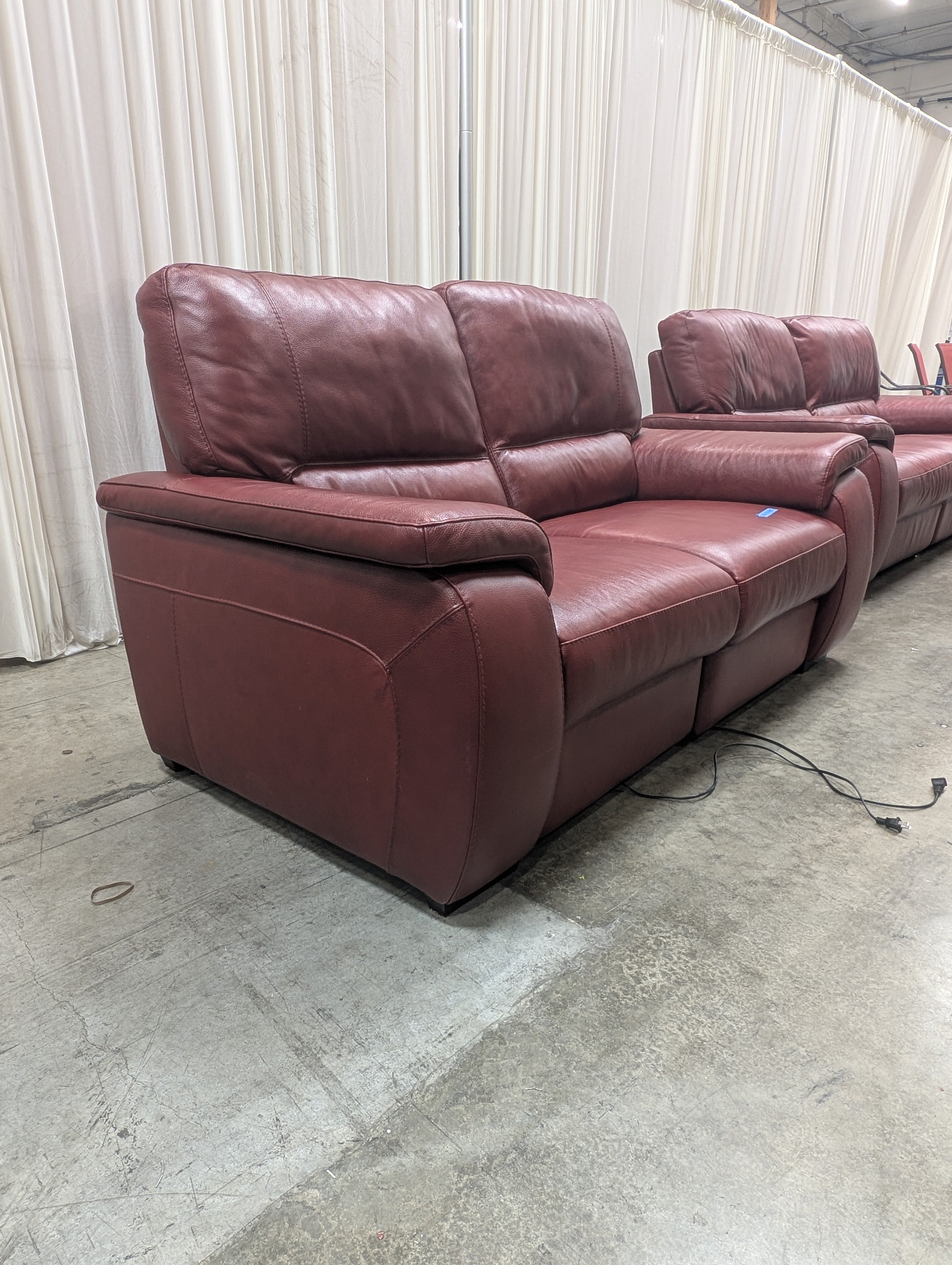 Burgundy Leather Couch with Pillow Arms