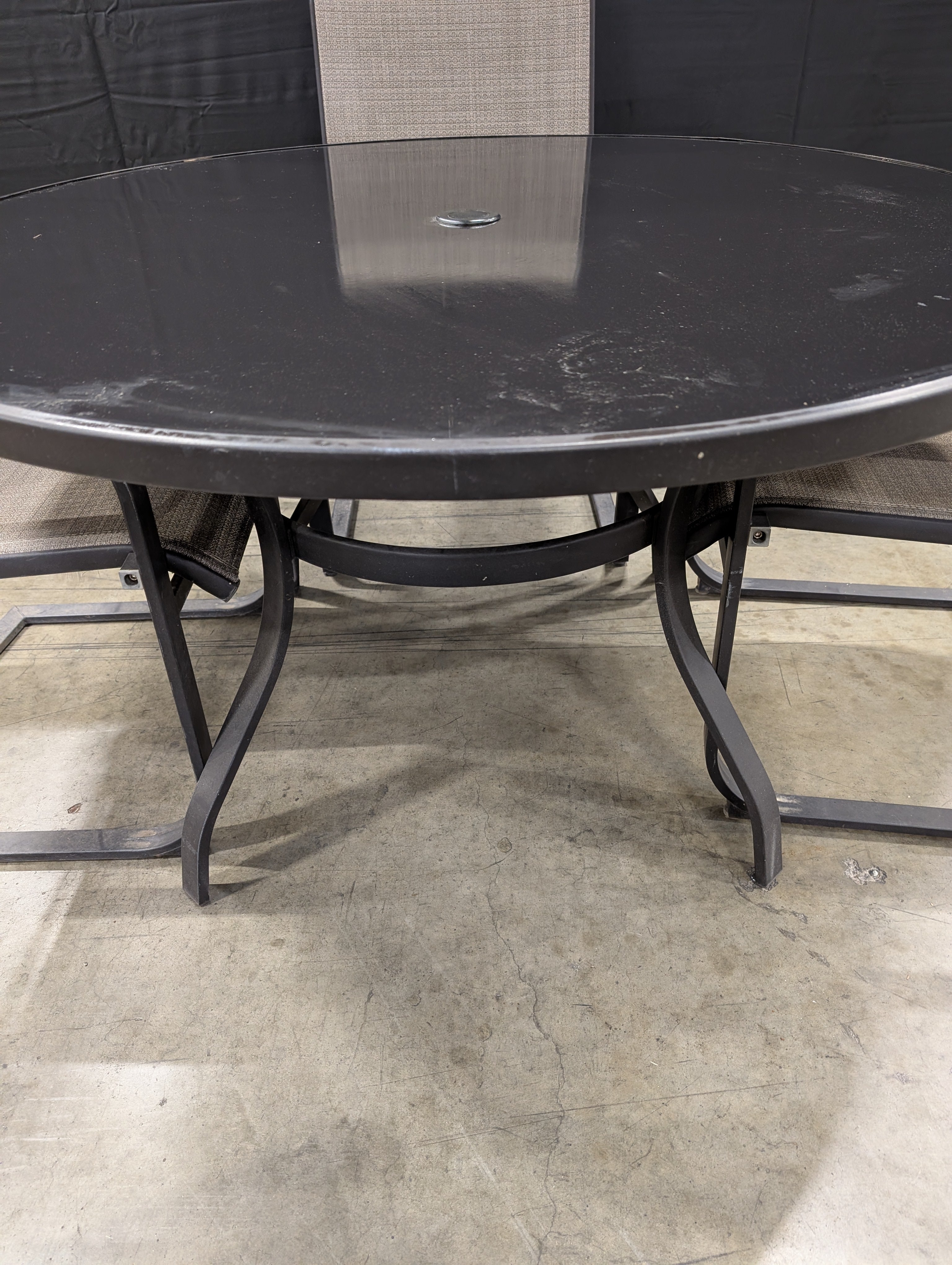 Modern Outdoor Patio Dining Set with Glass Top Table and Sling Chairs