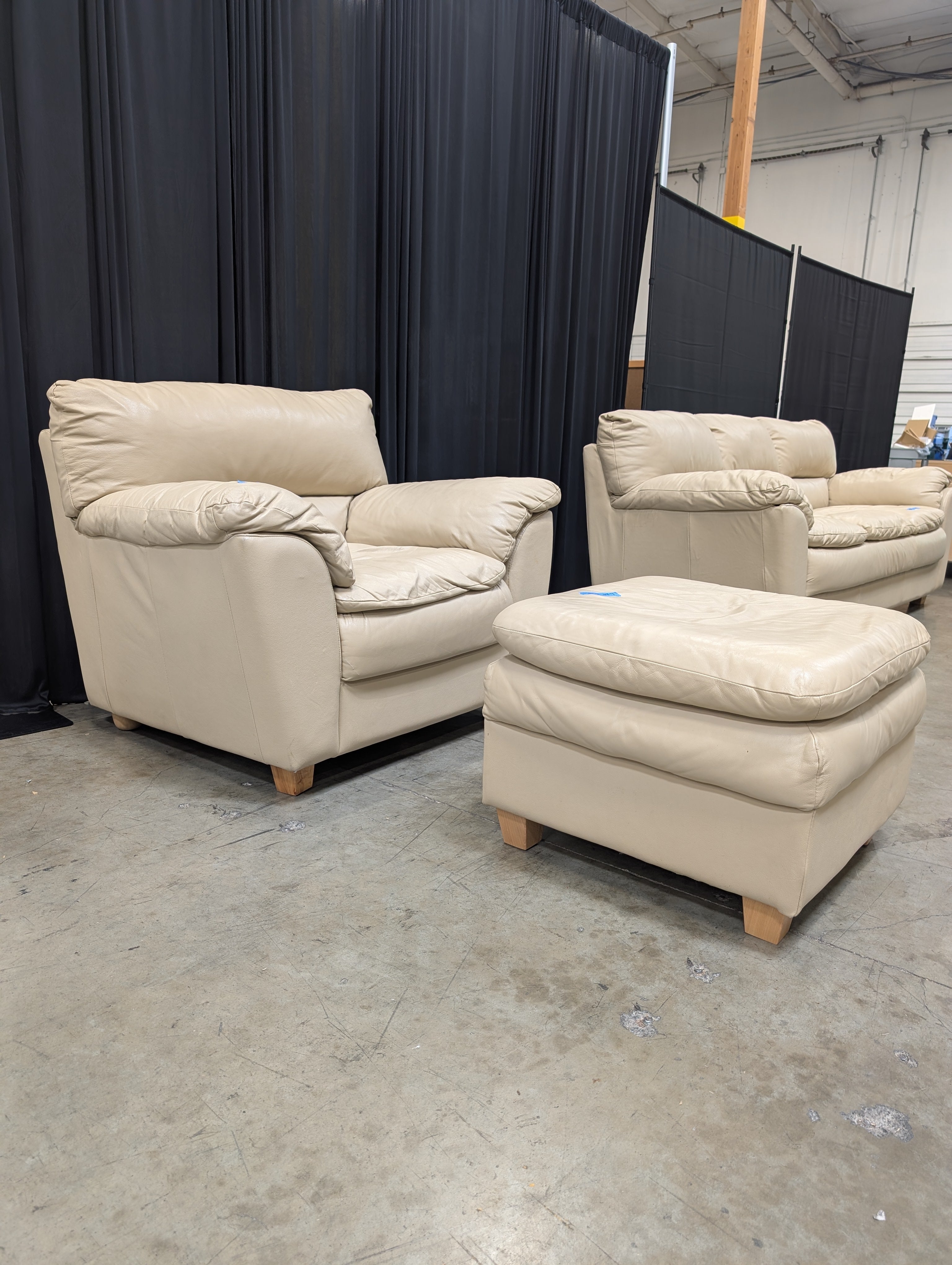 Plush Cream Armchair with Matching Ottoman