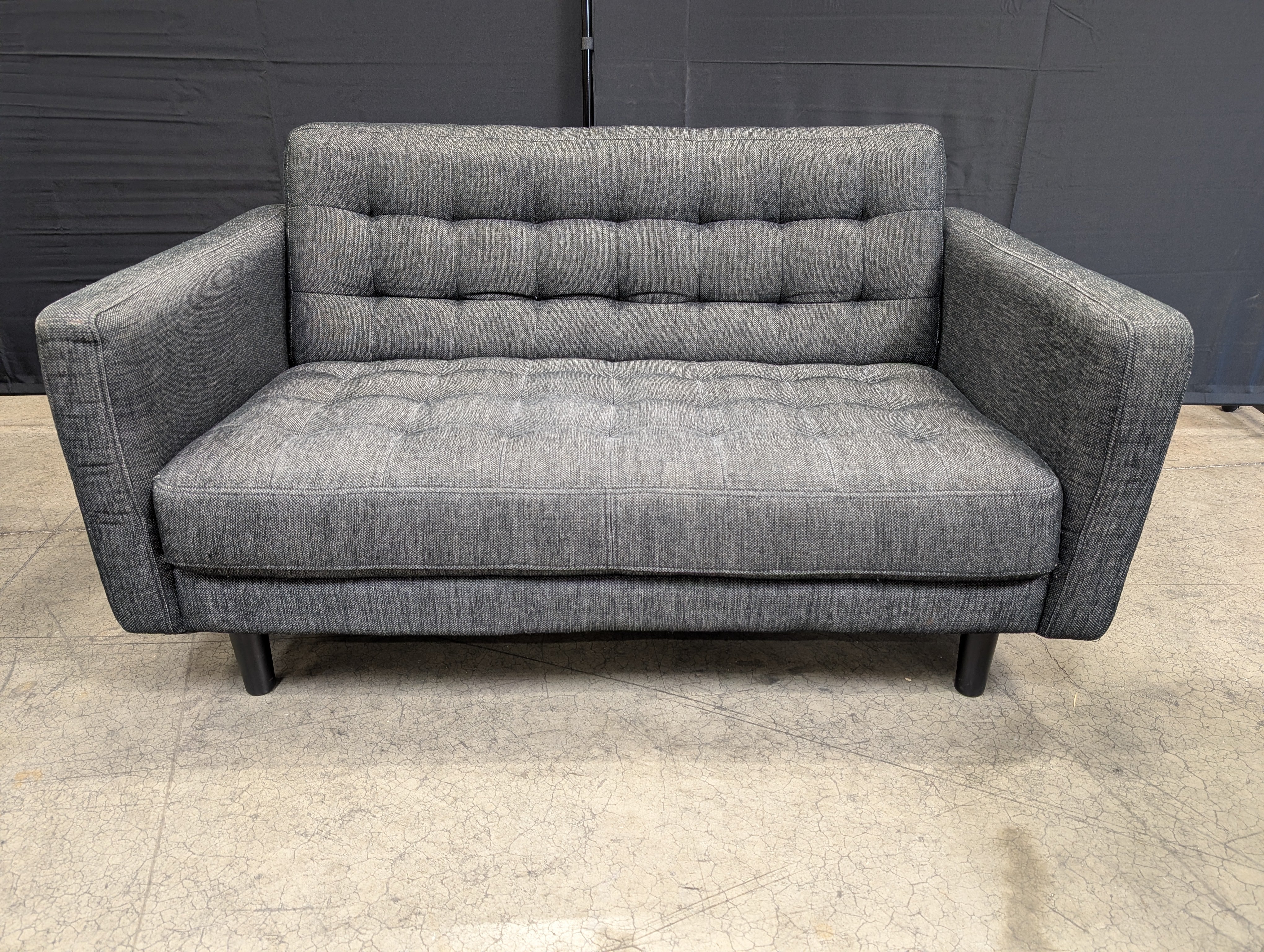 Used Dark Grey Tufted Fabric Loveseat Sofa