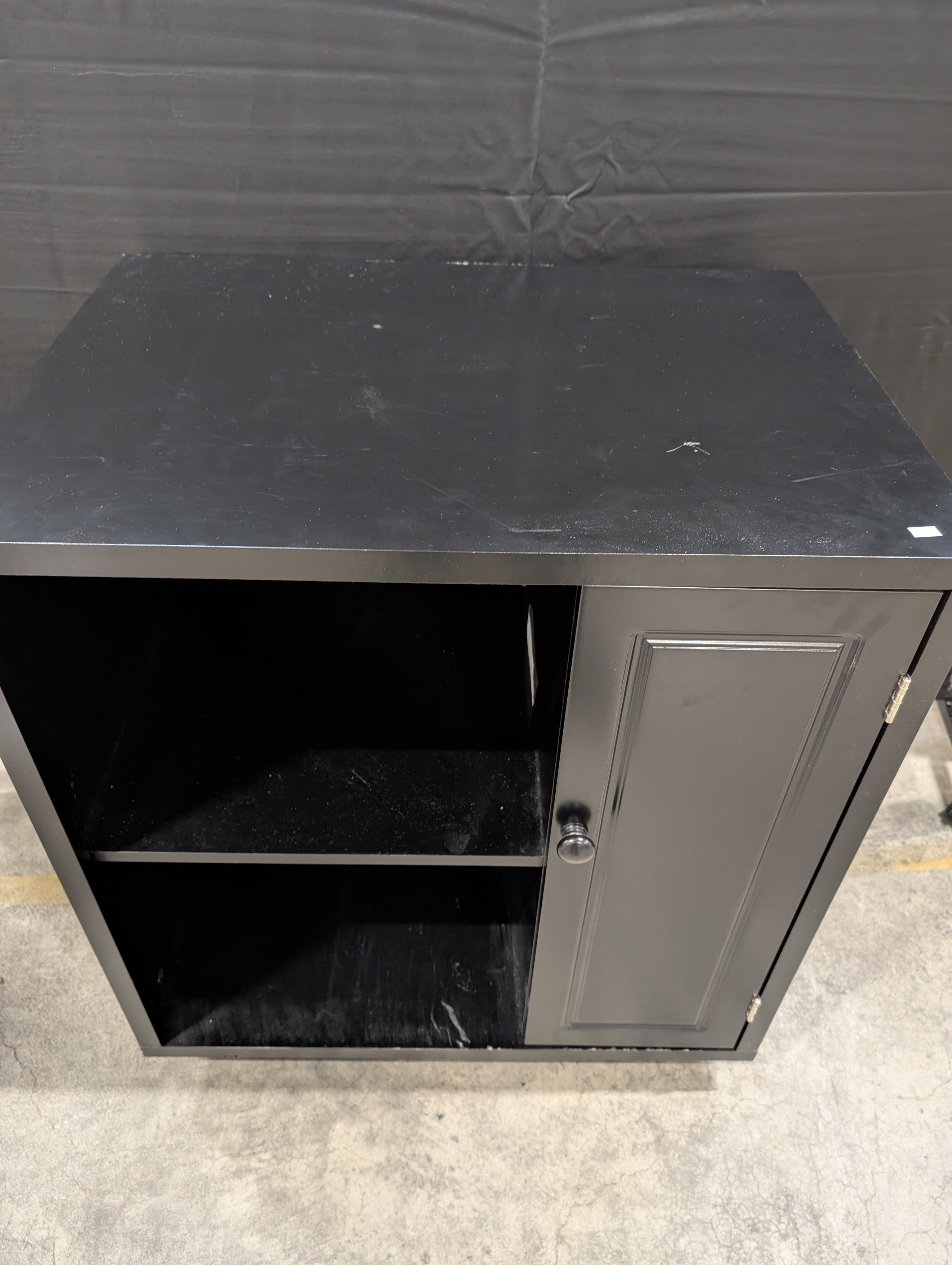 Modern Black Storage Cabinet with Open Shelf