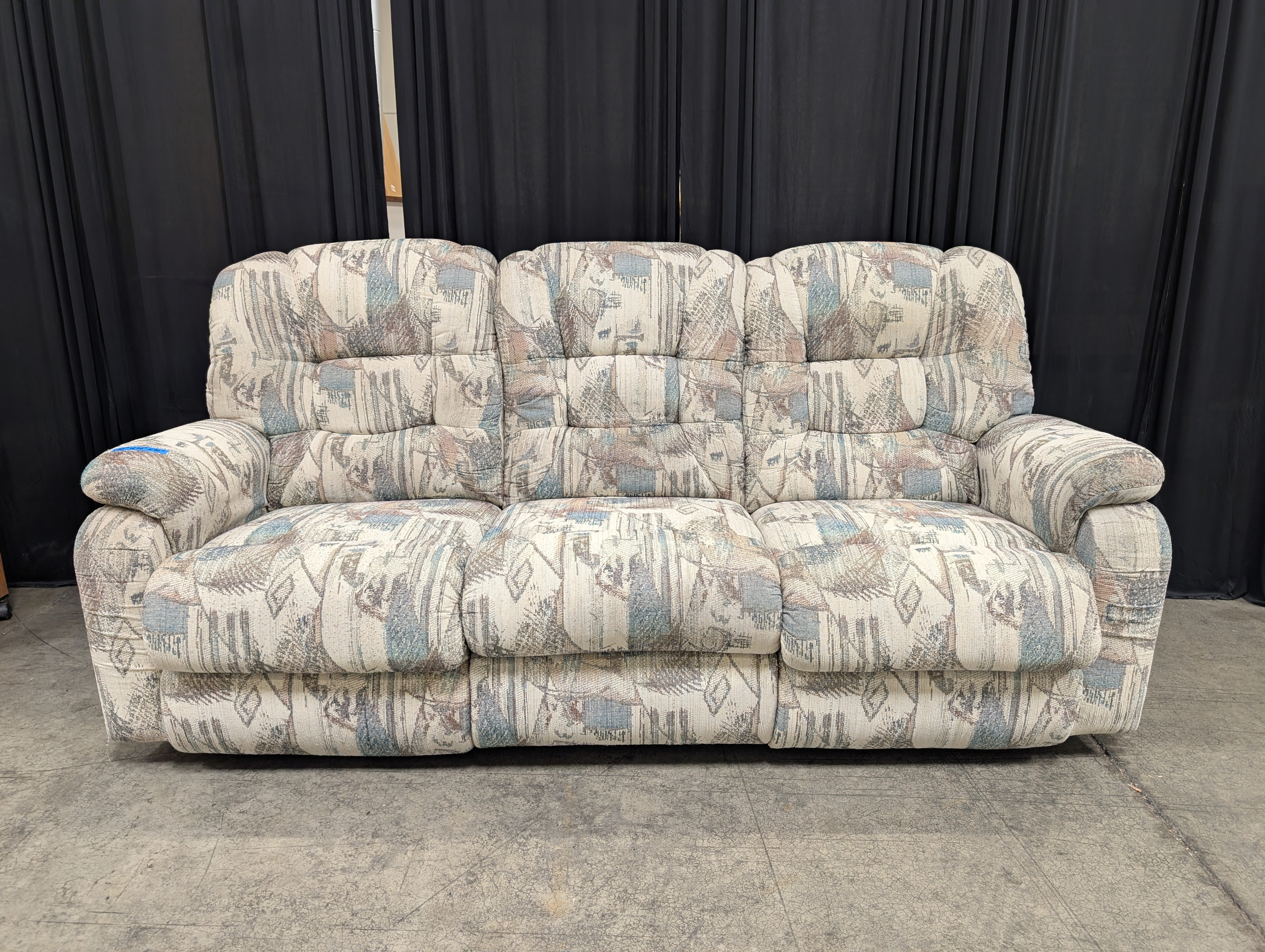 LaZboy Patterned Fabric Three-Seat Couch with Rolled Arms