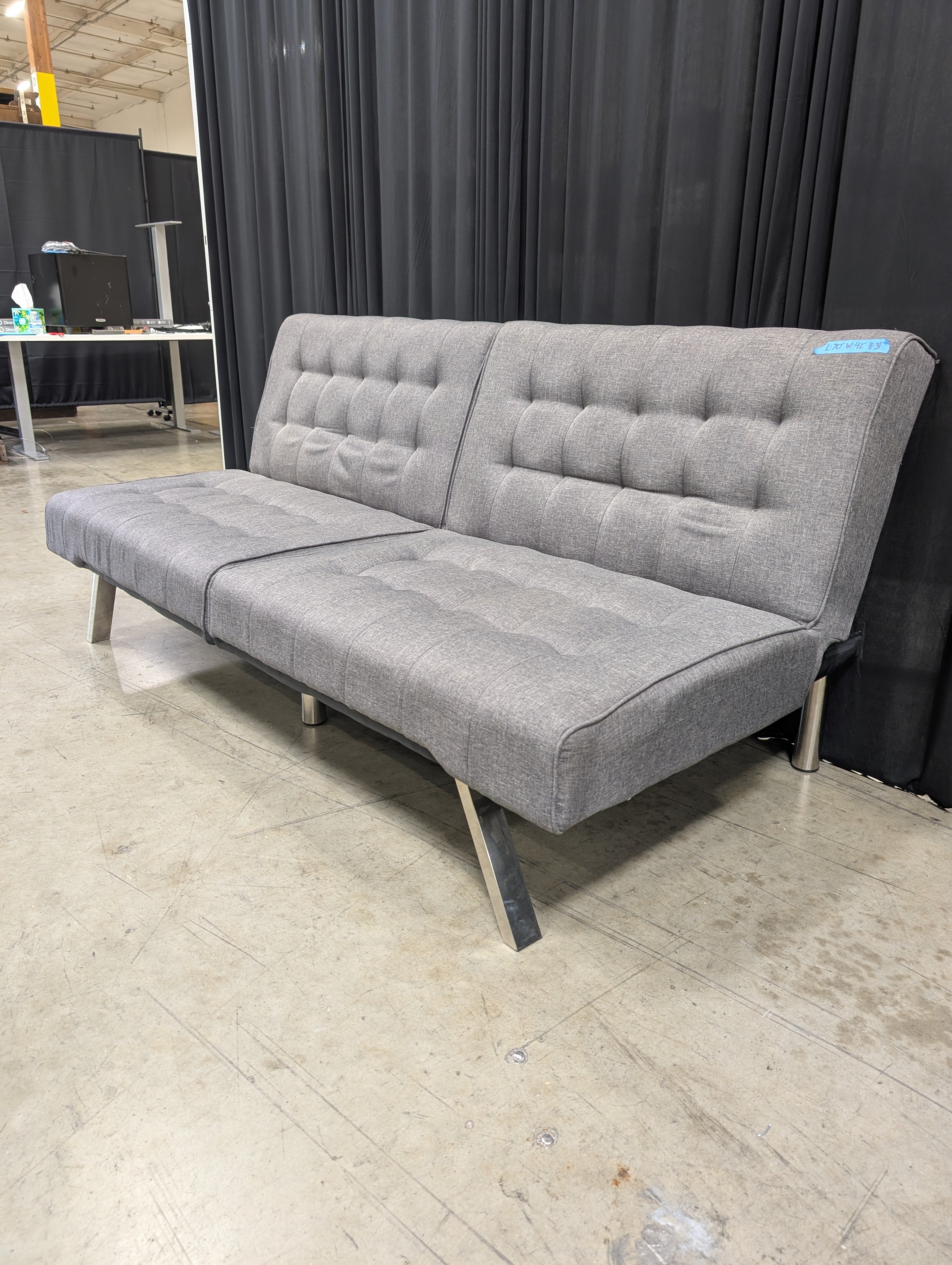 Tufted Grey Split-Back Couch in Fabric