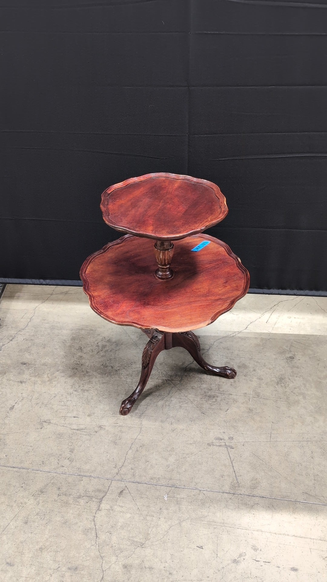 Vintage Two-Tiered Scalloped Wood Accent Table