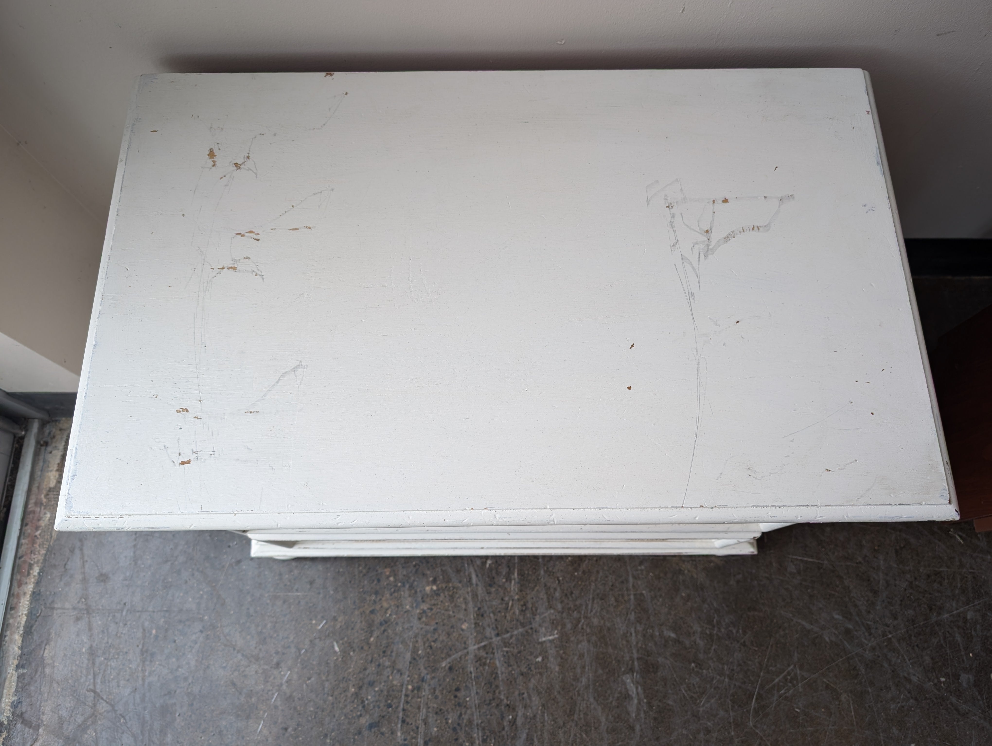 Drexel Distressed White Two-Drawer Bedside Table with Decorative Hardware