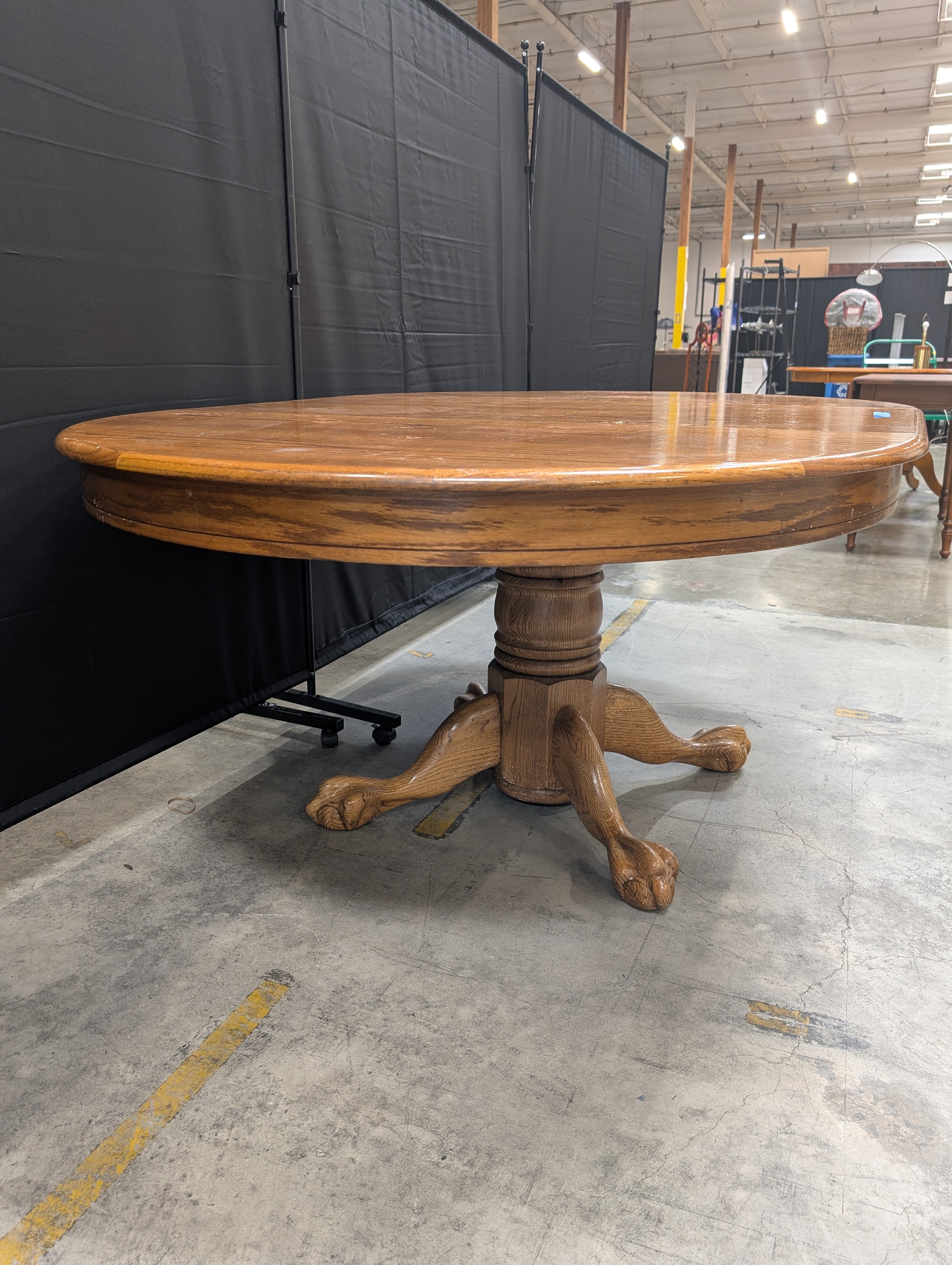 Round Oak Dining Table with Pedestal Base