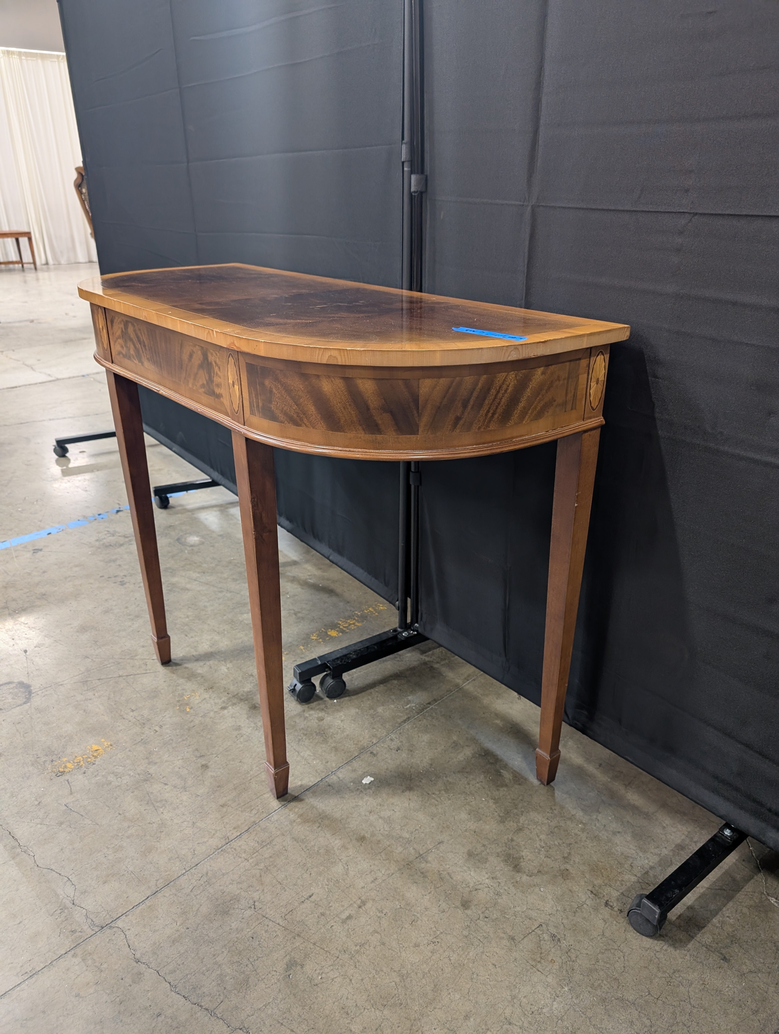 Dark Wood Half-Moon Console Table with Inlay