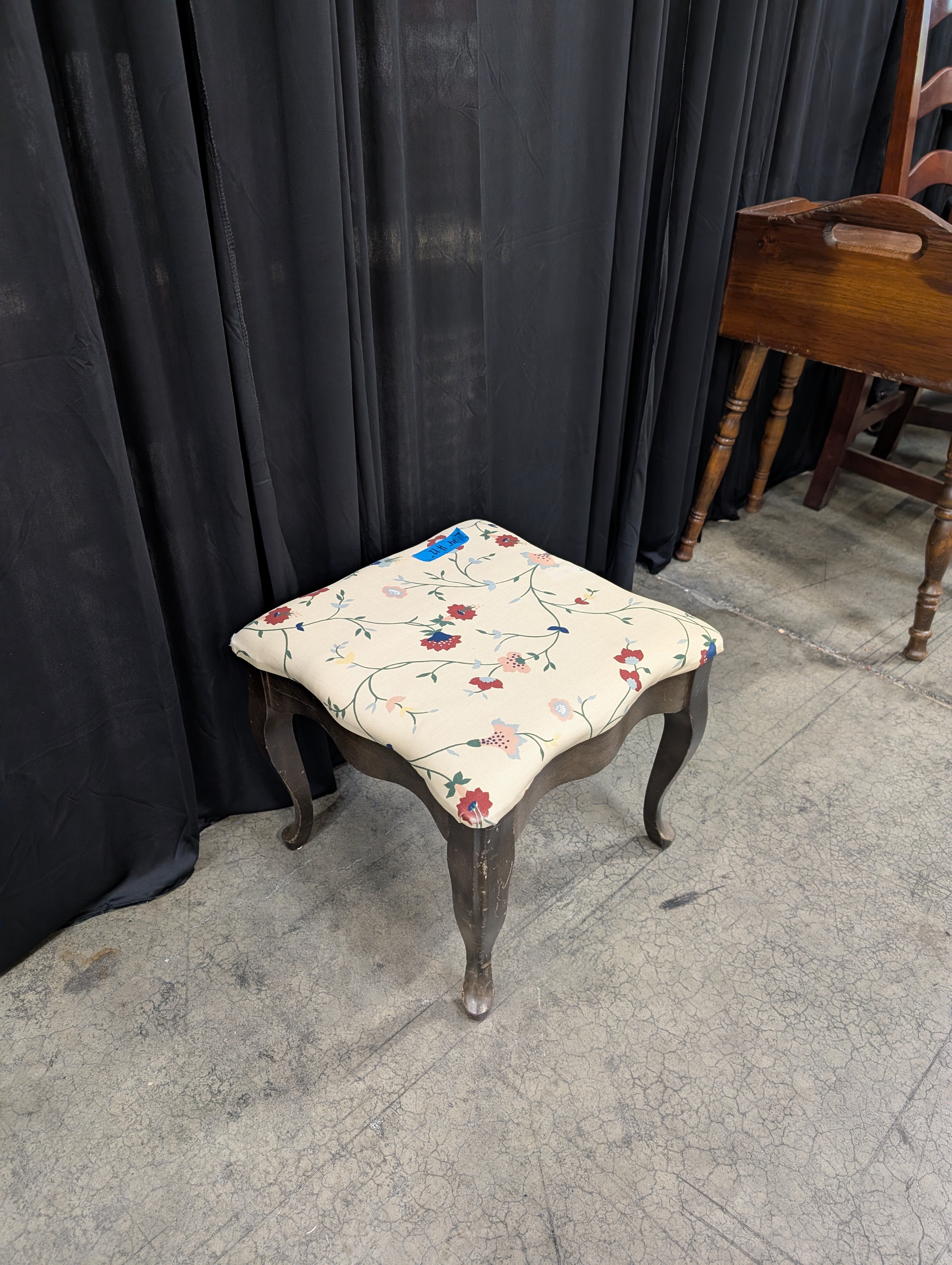 Floral Pattern Fabric Square Ottoman with Turned Legs