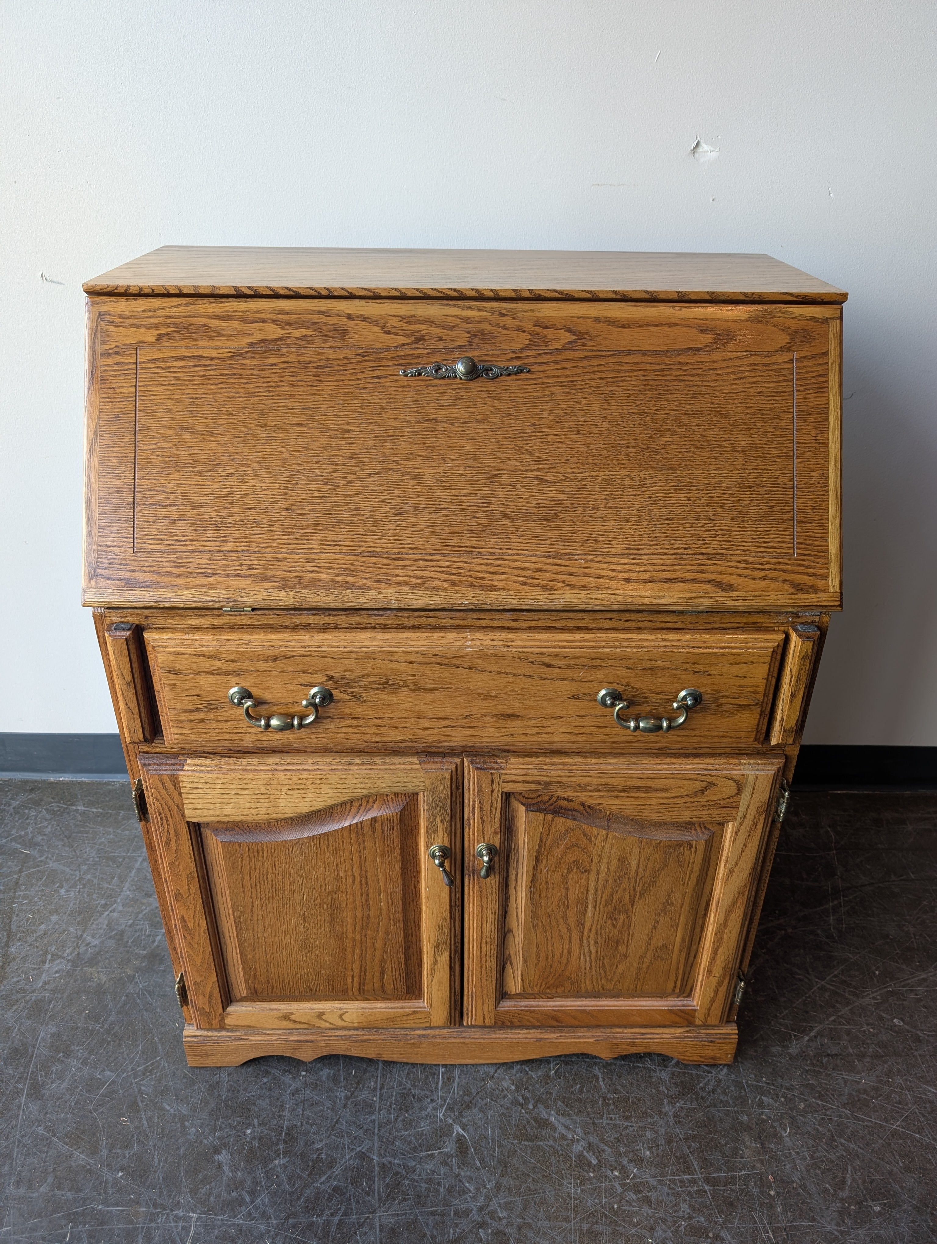 Vintage Oak Secretary Desk with Drop-Front