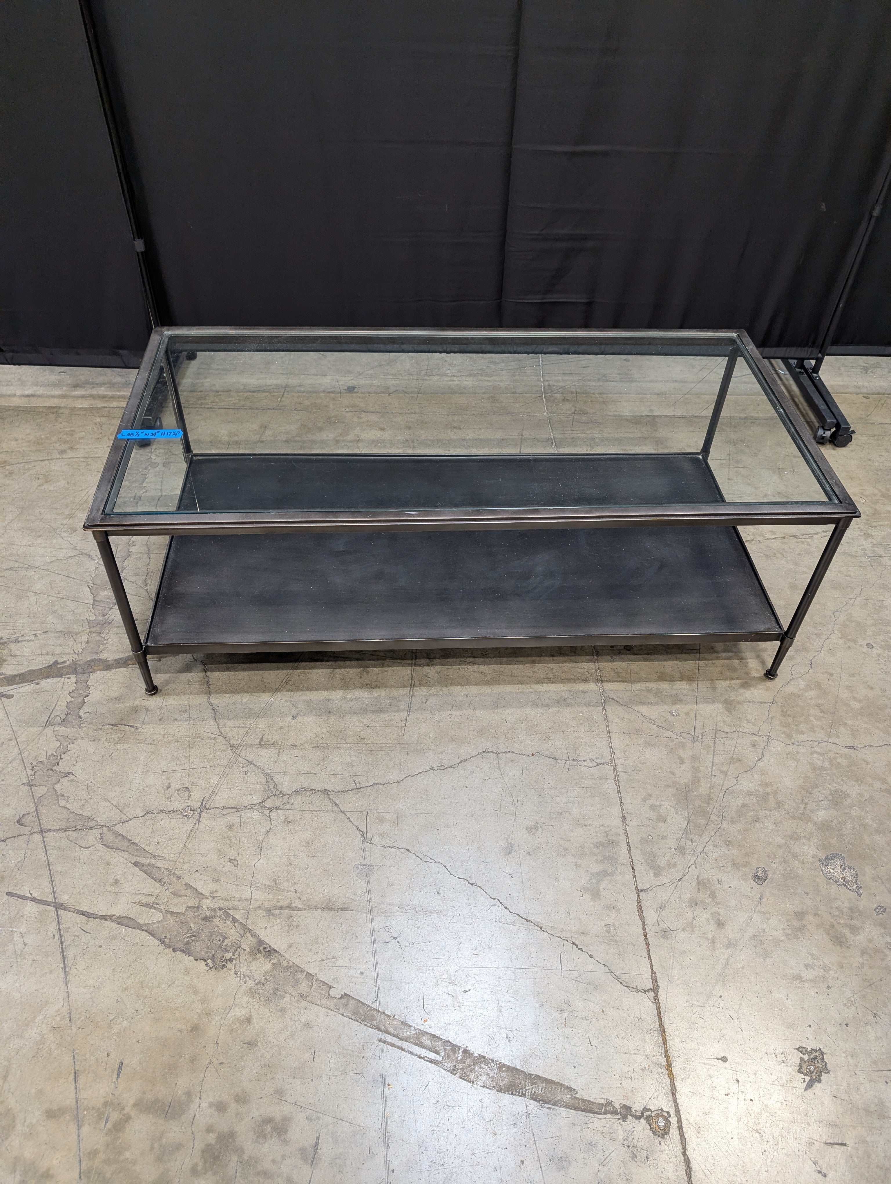 Rectangular Glass Top Coffee Table with Dark Metal Frame