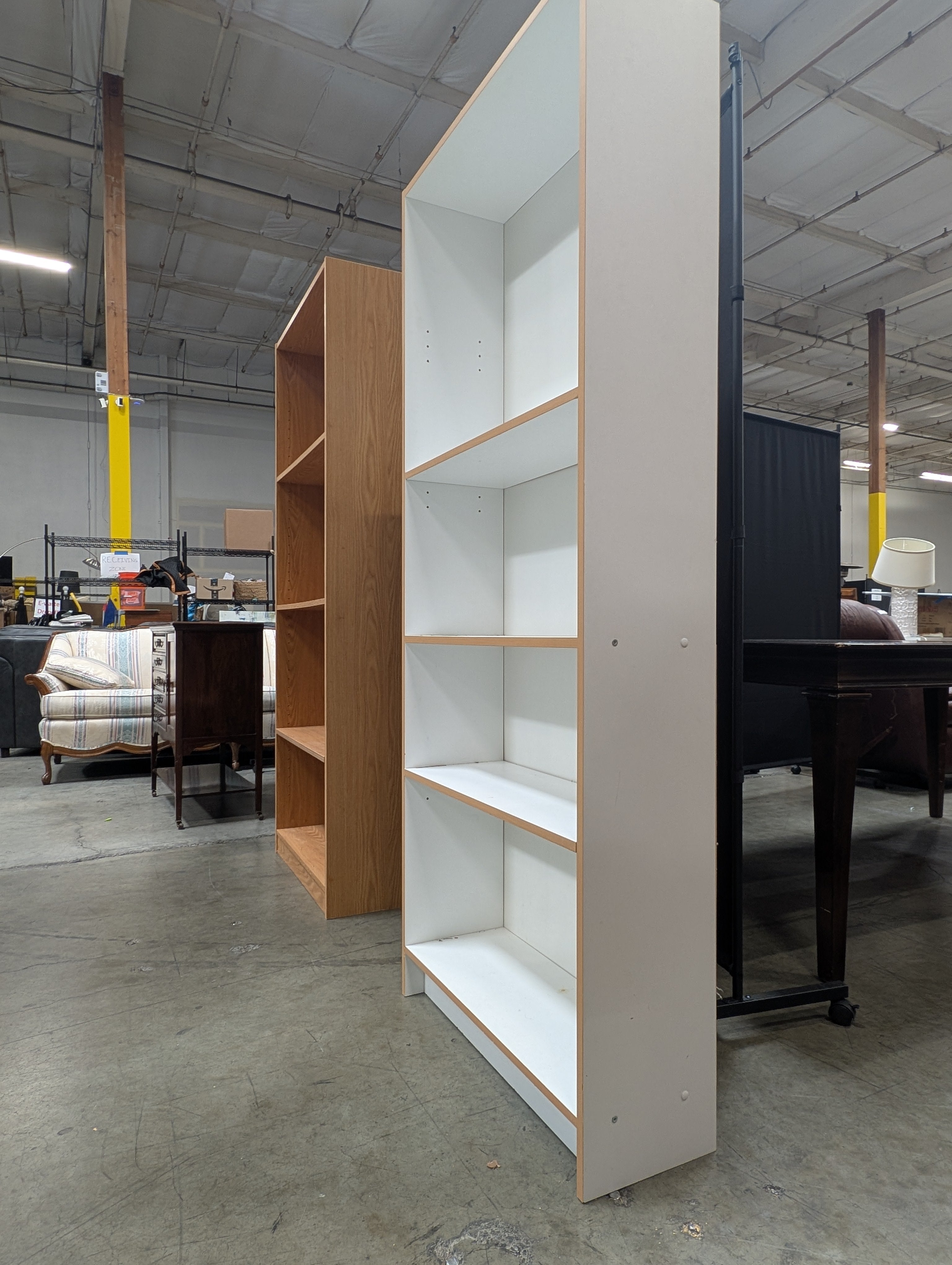 Modern White 3-Shelf Bookcase with Wood Grain Trim