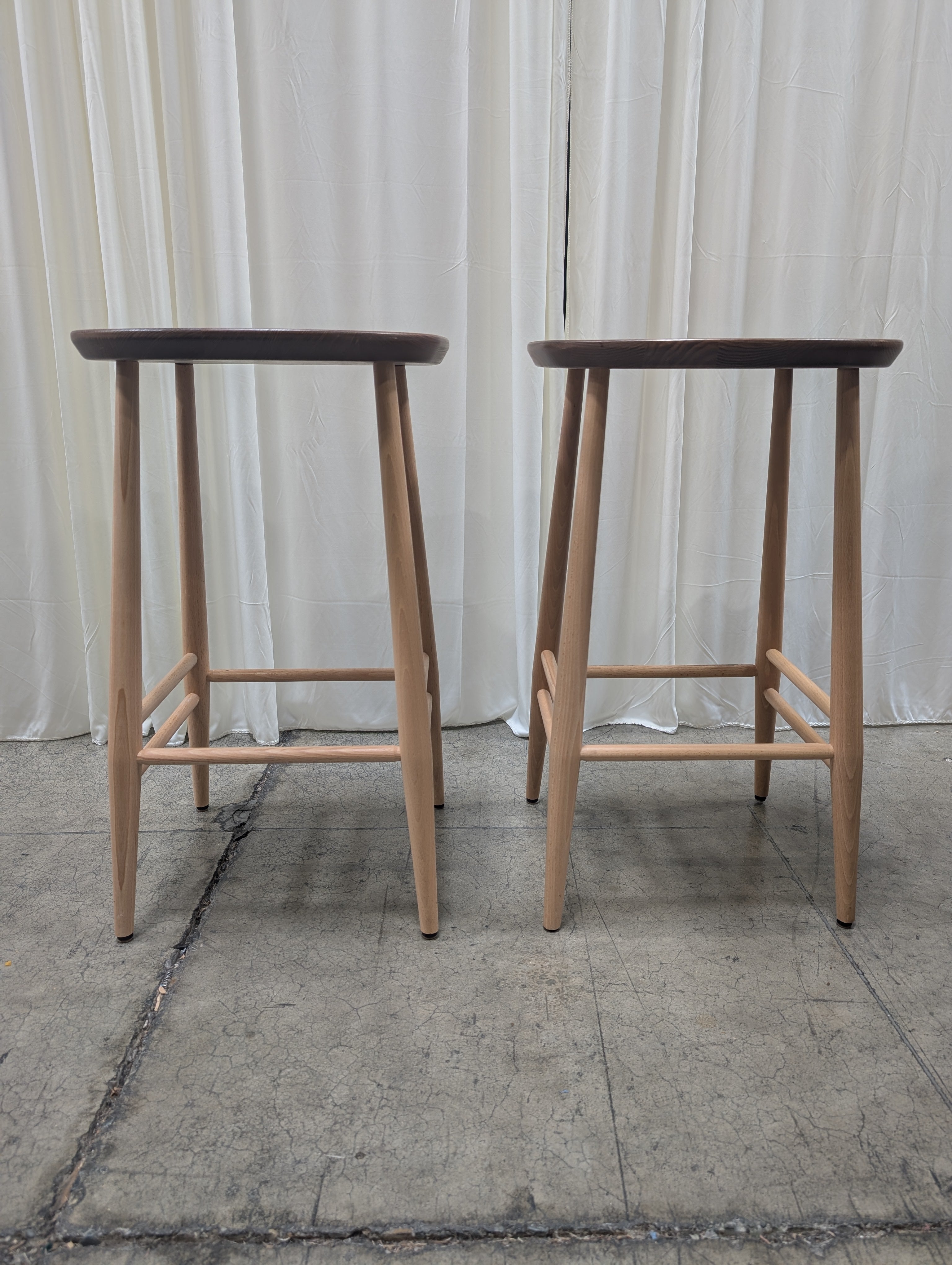 Pair of Ercol Furniture Two-Tone Wood Stools