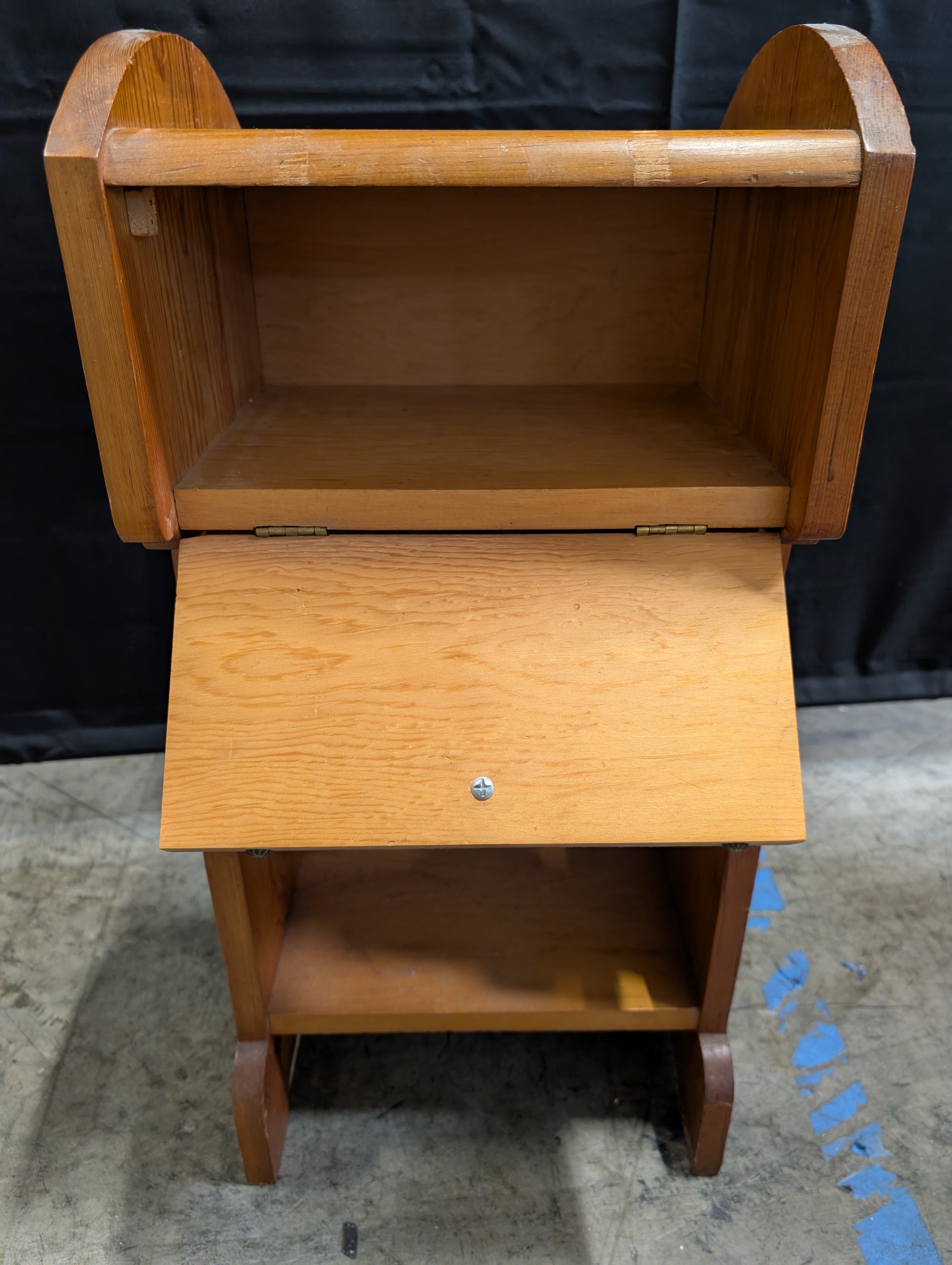 Vintage Wood Accent Table with Drawer and Open Shelves