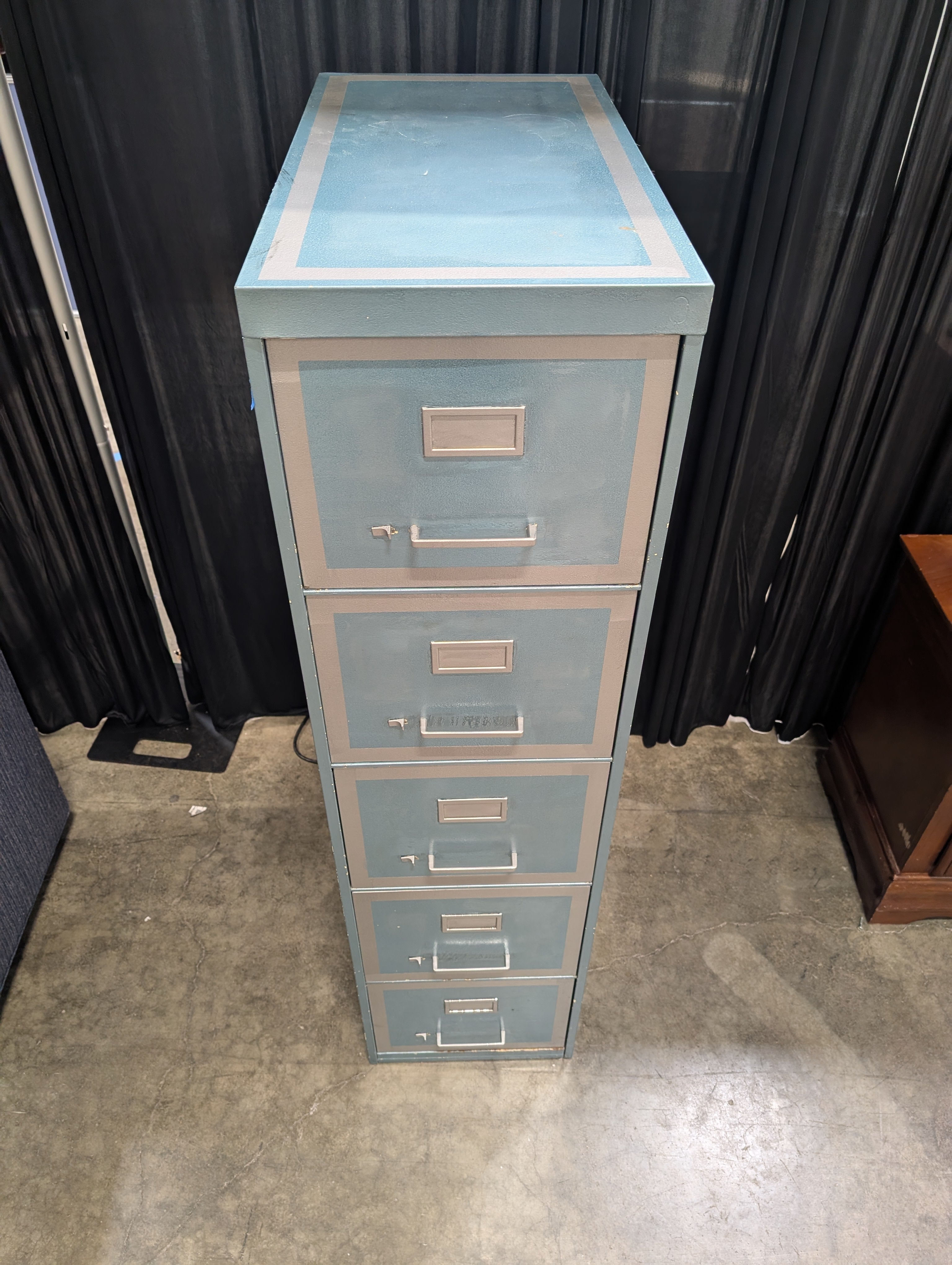 Two-Tone Blue Metal Four-Drawer Filing Cabinet